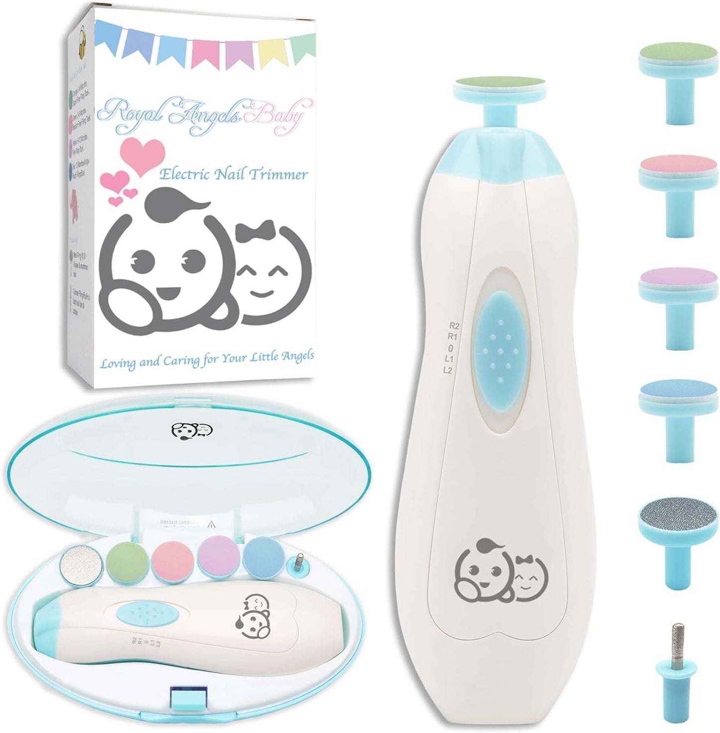Royal Angels Rechargeable Baby Nail Clippers 20 in 1, Safe Electric Nail Trimmer, Baby Nail Kit, Additional Replacements, Newborn Toddler Toes and Fingernails, Trim and Polish (Rechargeable, Snow)