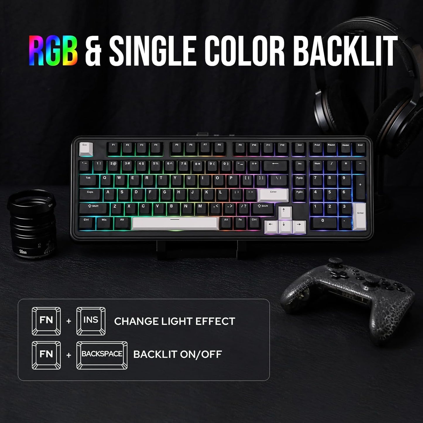 EPOMAKER TH99 Tri-Mode Wireless Mechanical Keyboard with 8000mAh Battery, Hot Swappable Custom RGB Gaming Keyboard with Numpad, Gasket Creamy for PC/Mac/Office (Blue&White)