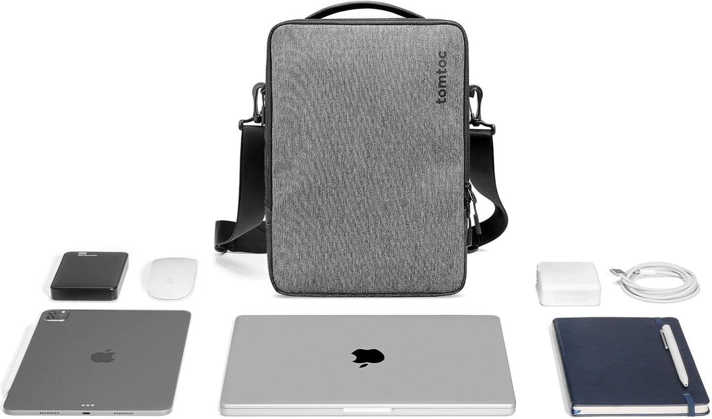 tomtoc 360 Protective Laptop Shoulder Bag for 16-inch MacBook Pro M4/M3/M2/M1 Pro/Max A3403 A3186 A2991 2024-2021, 15-inch MacBook Air 2025-2023, Dell XPS 16/15, Cordura Ballistic Nylon Fabric