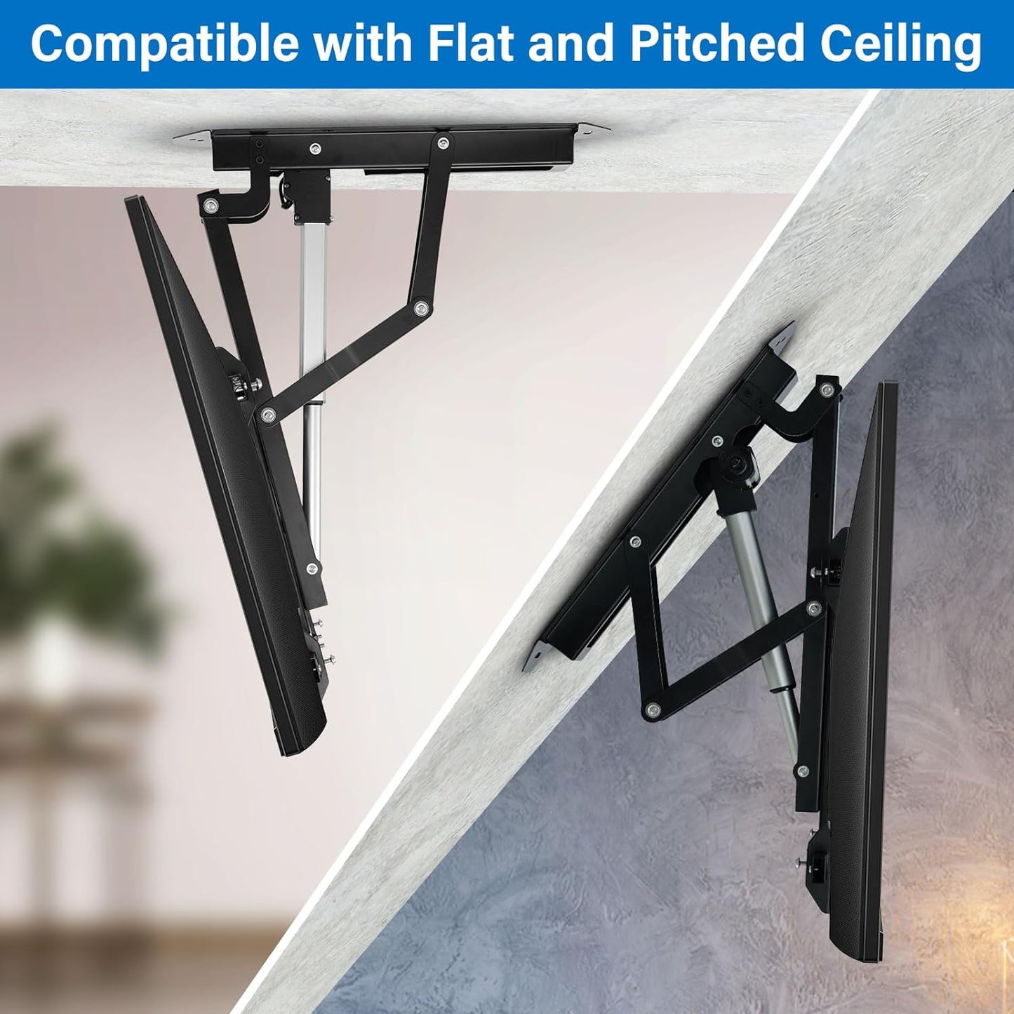 TOPSKY Electric Adjustable Ceiling TV Mount with Remote, Motorized Flip Down Pitched Roof TV Mount for 32 to 70 Inch Flat and Curved Screen TVs (Black)