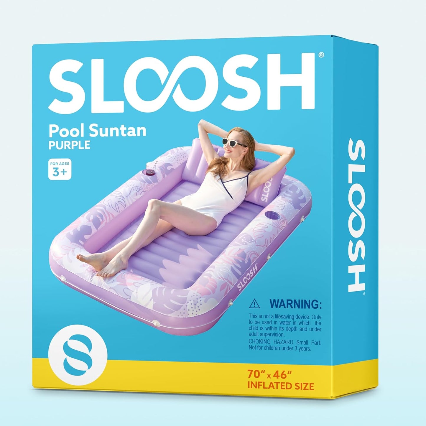 Sloosh Inflatable Tanning Pool Lounger Float-XL, 85" x 57" Extra Large Suntan Sun Tan tub for Adults, Bed Blow up, Raft Lounge Floatie, XL-Blue
