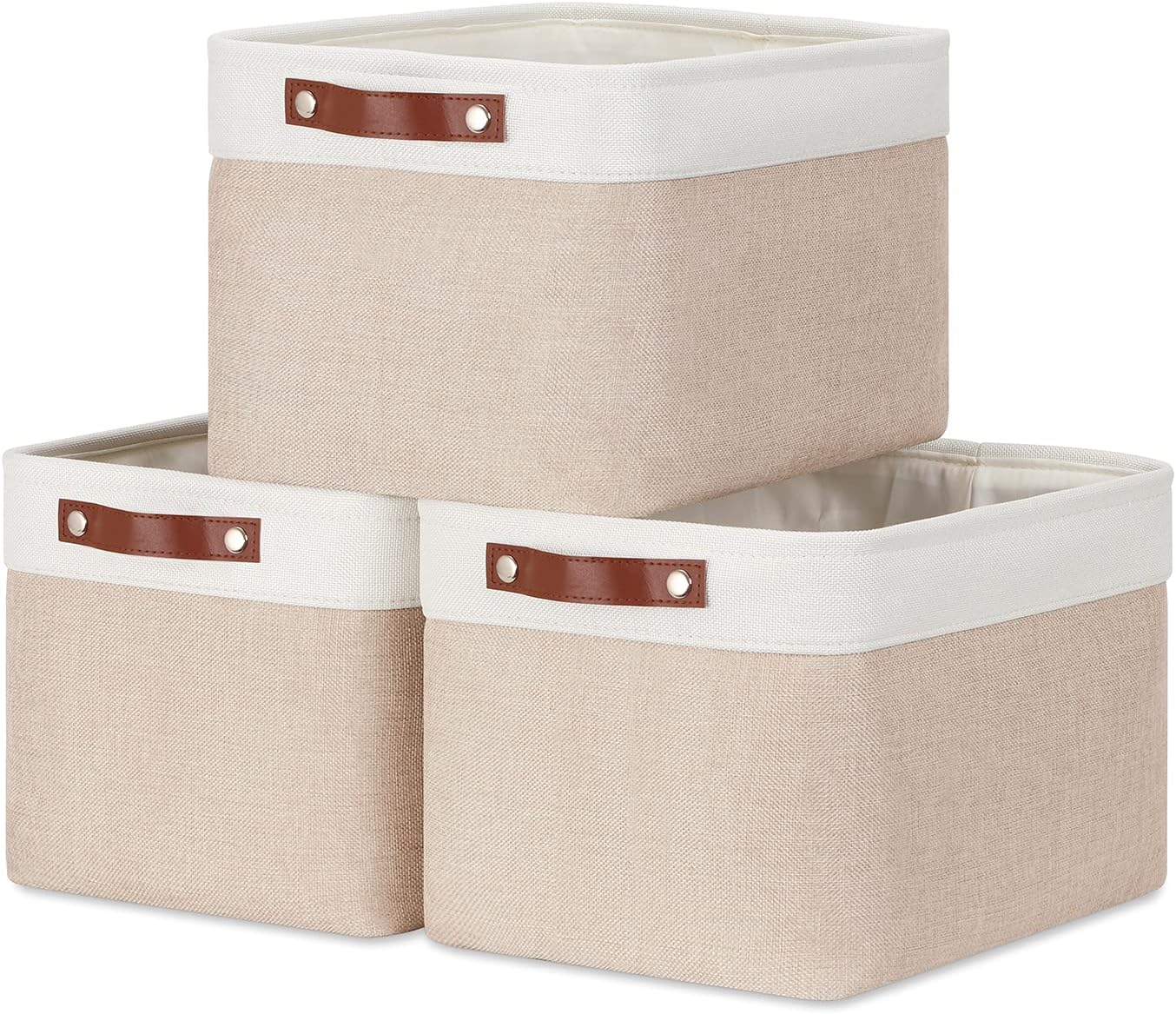 DULLEMELO Storage Baskets for Shelves, Fabric Collapsible Rectangular Storage Bins for Shelves, Closets, Nursery, Home, Office, Empty Gift Baskets (White&Teal)
