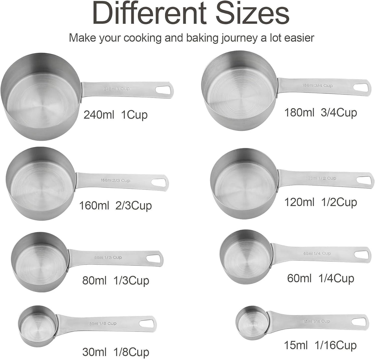 Smithcraft Measuring Cups and Spoons Set 18, Stainless Steel Measuring Cups and Spoons Set, 18/8(304) Steel Heavy Duty 8 Measuring Cups & 9 Measuring Spoons & 1 Stick for Kitchen & Baking Measuring - PuriLite