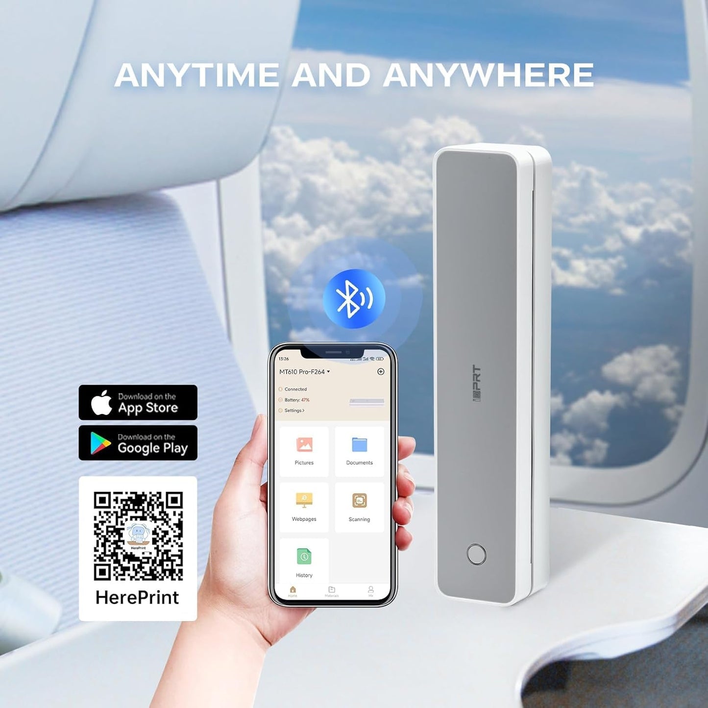 iDPRT Portable-Printer Wireless for Travel, 203DPI Inkless-Small-Thermal-Printer for Home Use, Office, Vehicles, Mobile Bluetooth Printer Supports 8.5" x 11" US Letter&A4&A5, for Smartphone & PC