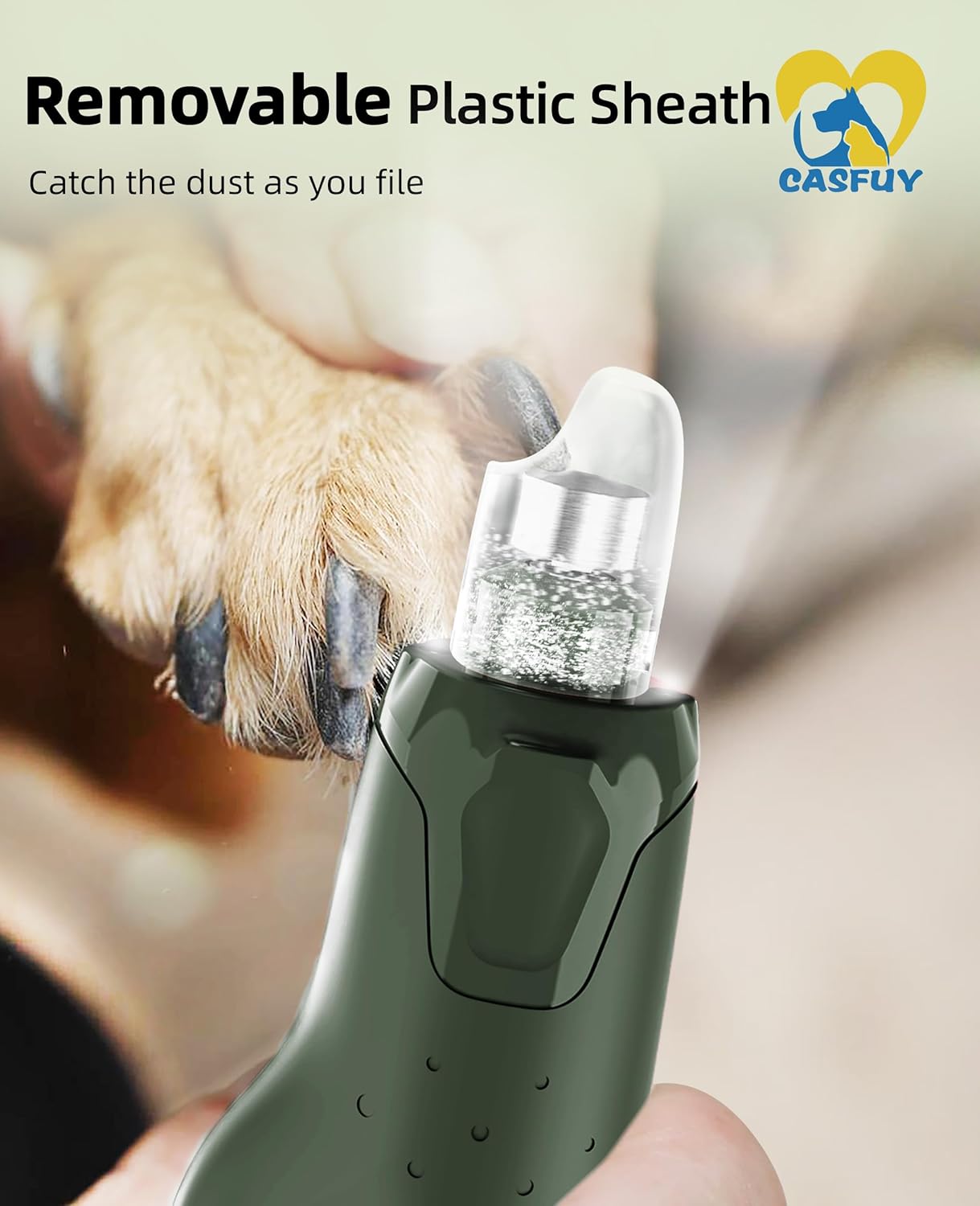 Casfuy Dog Nail Grinder Quiet - (45db)6-Speed Pet Nail Grinder with 2 LED Lights for Large Medium Small Puppy Dogs/Cats, Professional 3 Ports Rechargeable Electric Dog Nail Trimmer with Dust Cap(Blue)