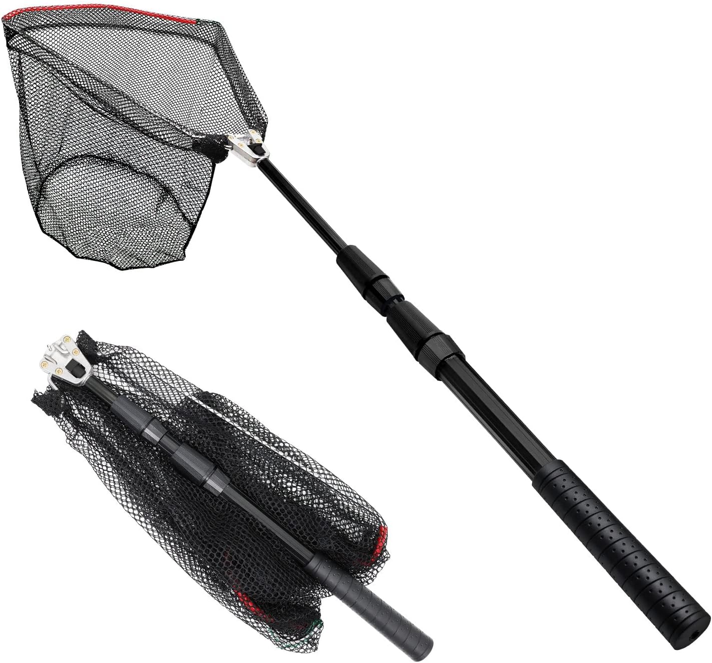 SAN LIKE Fishing Net Telescopic Landing Nets Folding Rubber Fish Net Rubber Coated Landing Net with Adjustable Sturdy Pole Handle for Saltwater Freshwater Bass Trout Fishing Easy Catch & Release