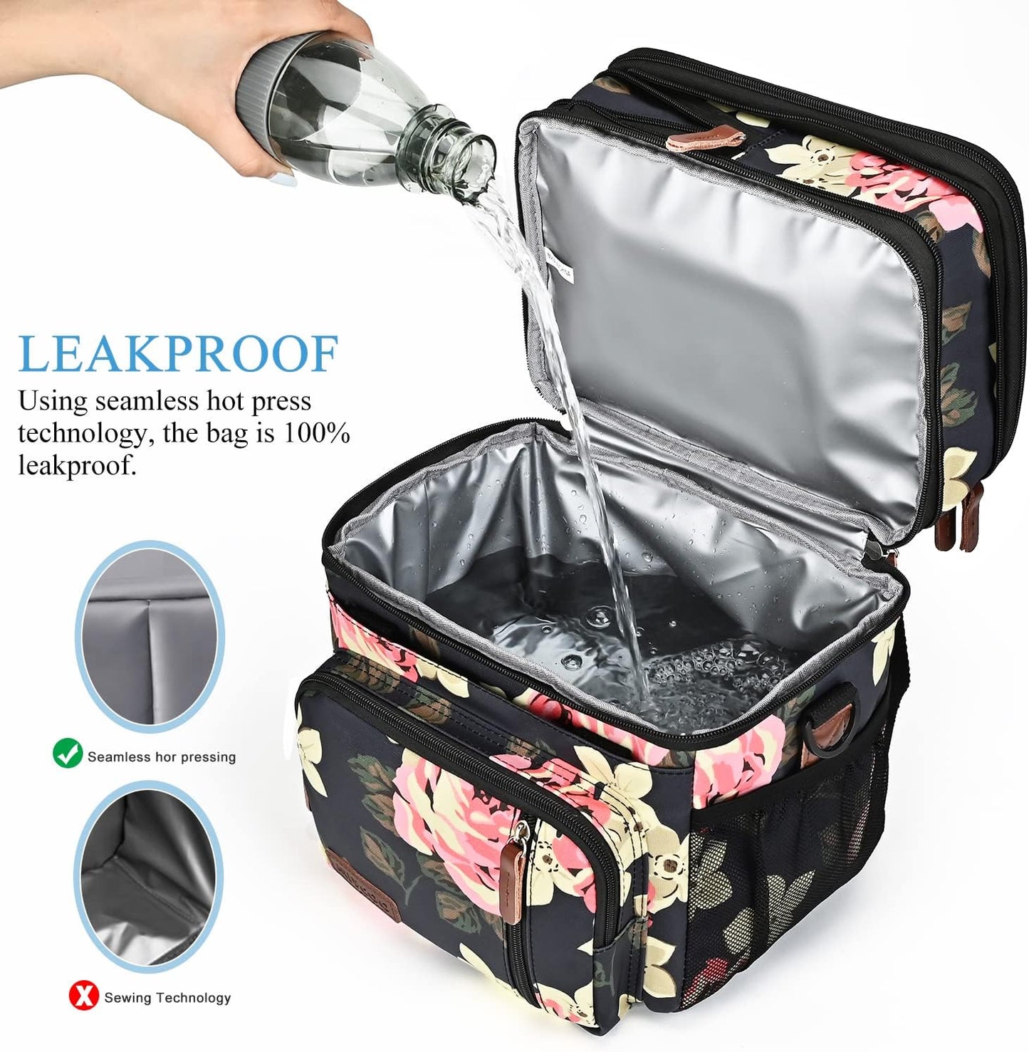 Lunch Bag for Women Men Double Deck Lunch Box - Leakproof Insulated Soft Large Lunch Cooler Bag, MIYCOO (Black,15L)