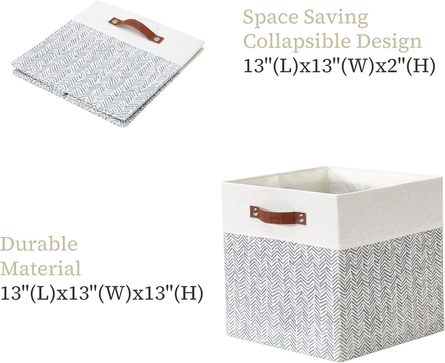DECOMOMO Fabric Cube Storage Bin - Storage Baskets for Shelves, Kallax (Grey & White, 13 inch Cube) - 4 Pack