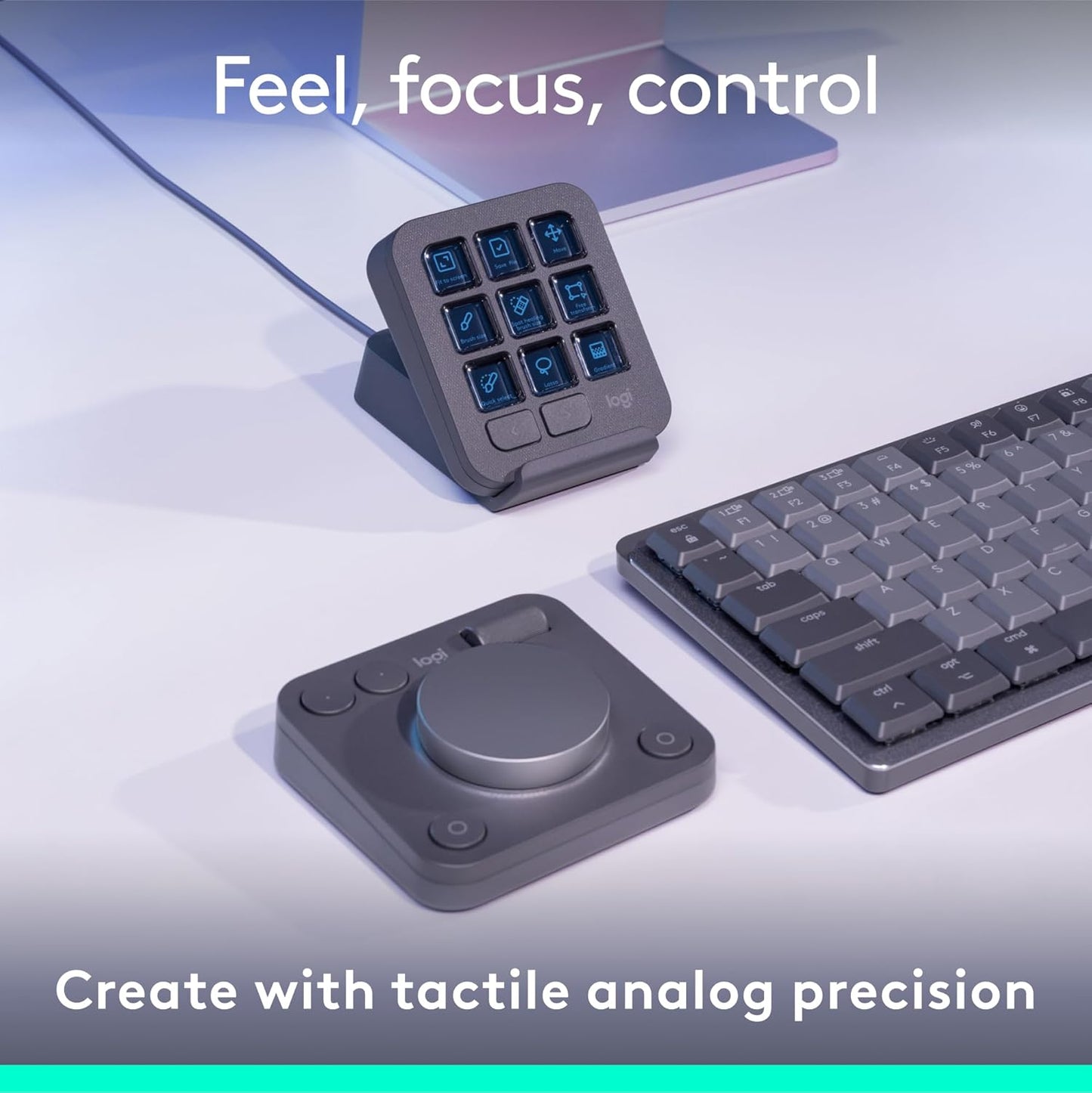 Logitech MX Creative Console - 9 Customizable LCD Keys, Control Dial for Graphic Design, Video Editing, Control Adobe, Zoom, Spotify and More - Graphite, with 3-Month Adobe Creative Cloud Membership