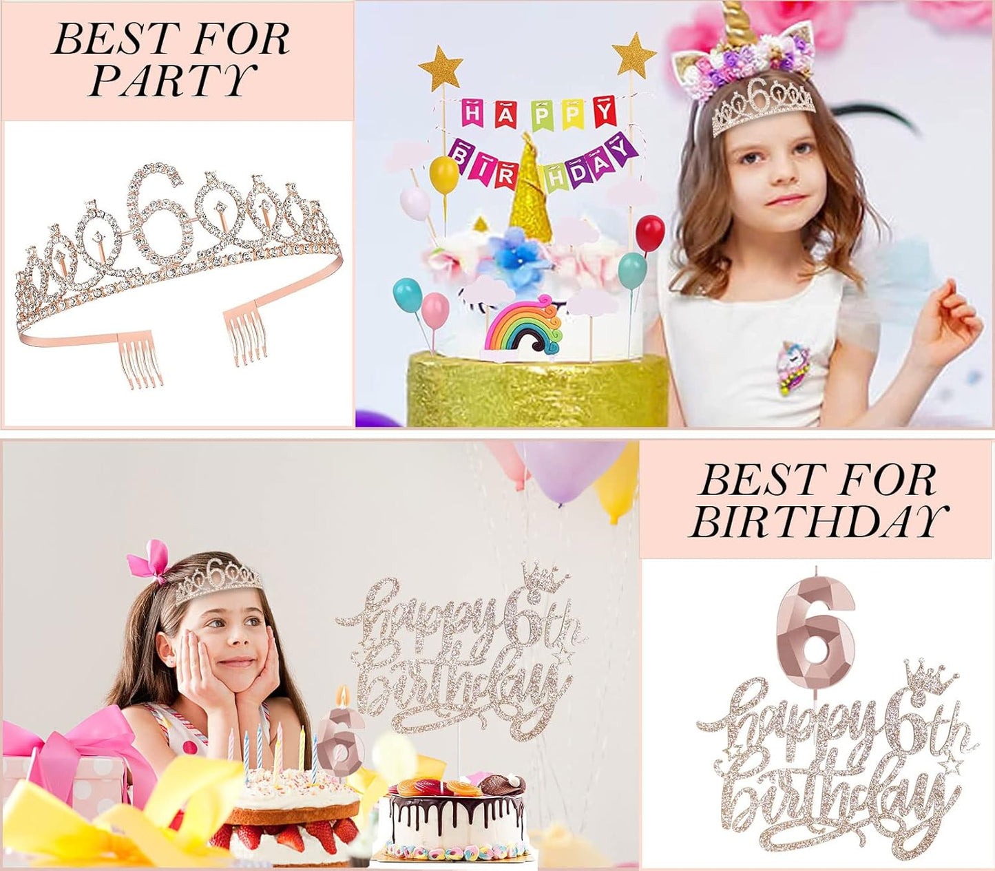 8pcs 40th Birthday Decorations gifts for Women, Including 40th Happy Birthday Cake Topper, Queen Sash with Pearl Pin, Sweet Rhinestone Tiara Crown for Women, Number Candles and Balloons (Rose Gold)
