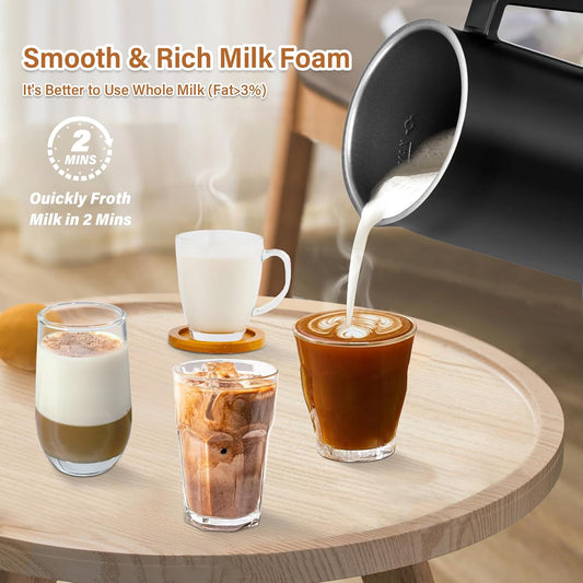 BEAUGIREW 4 in 1 Milk Frother Electric Milk Frother and Steamer with Hot and Cold 350 ml/11.8 oz Coffee Frother Automatic Foam Maker with Cleaning Brush for Latte Cappuccino Macchiato Hot Chocolate - PuriLite