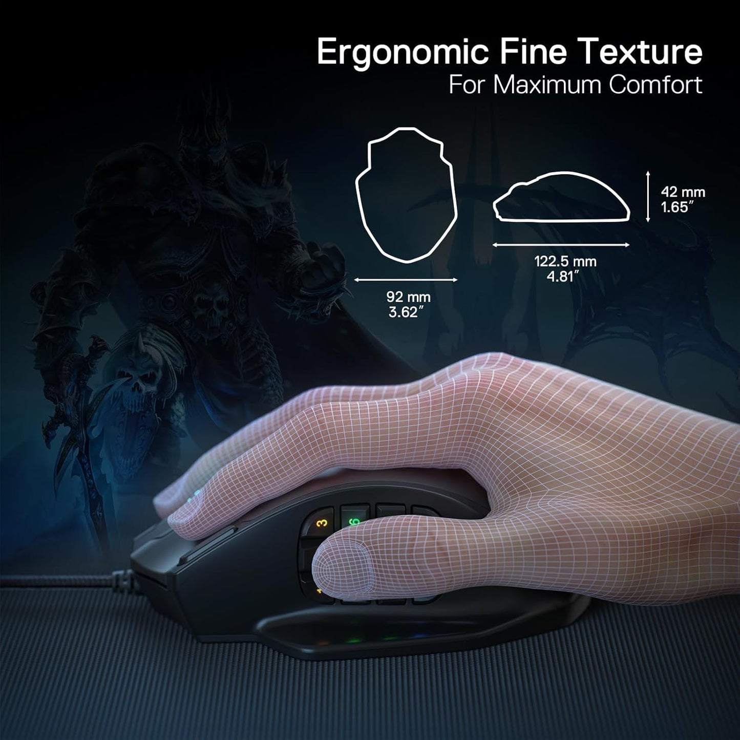 Redragon M913 Impact Elite Wireless Gaming Mouse, 16,000 DPI Wired/Wireless RGB Mouse with 16 Programmable Buttons, 45 Hr Battery and Pro Optical Sensor, 12 Side Buttons MMO Mouse