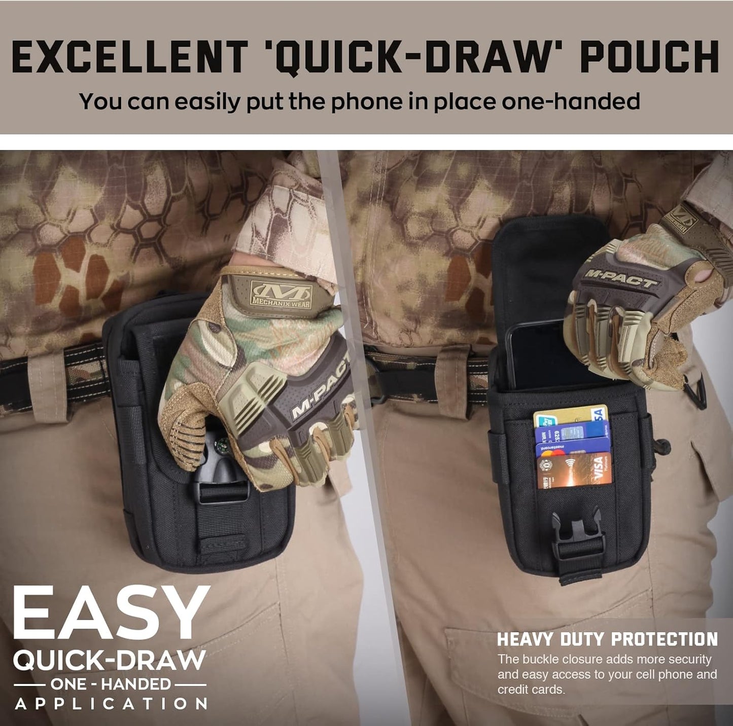 WYNEX Tactical Compass Phone Pouch, Large Molle Smartphone Holster Case Double Capacity Small Utility EDC Pouch with Compass Buckle and Carabiner