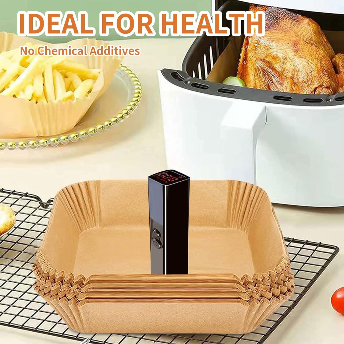 GOFFUGT Air Fryer Disposable Paper Liner,100PCS Round Airfryer Paper Liners,9" Natural Parchment Paper for Air Fryer Oil-Proof Water-Proof,Food Grade Parchment for AirFryer,Steamer,Microwave Etc
