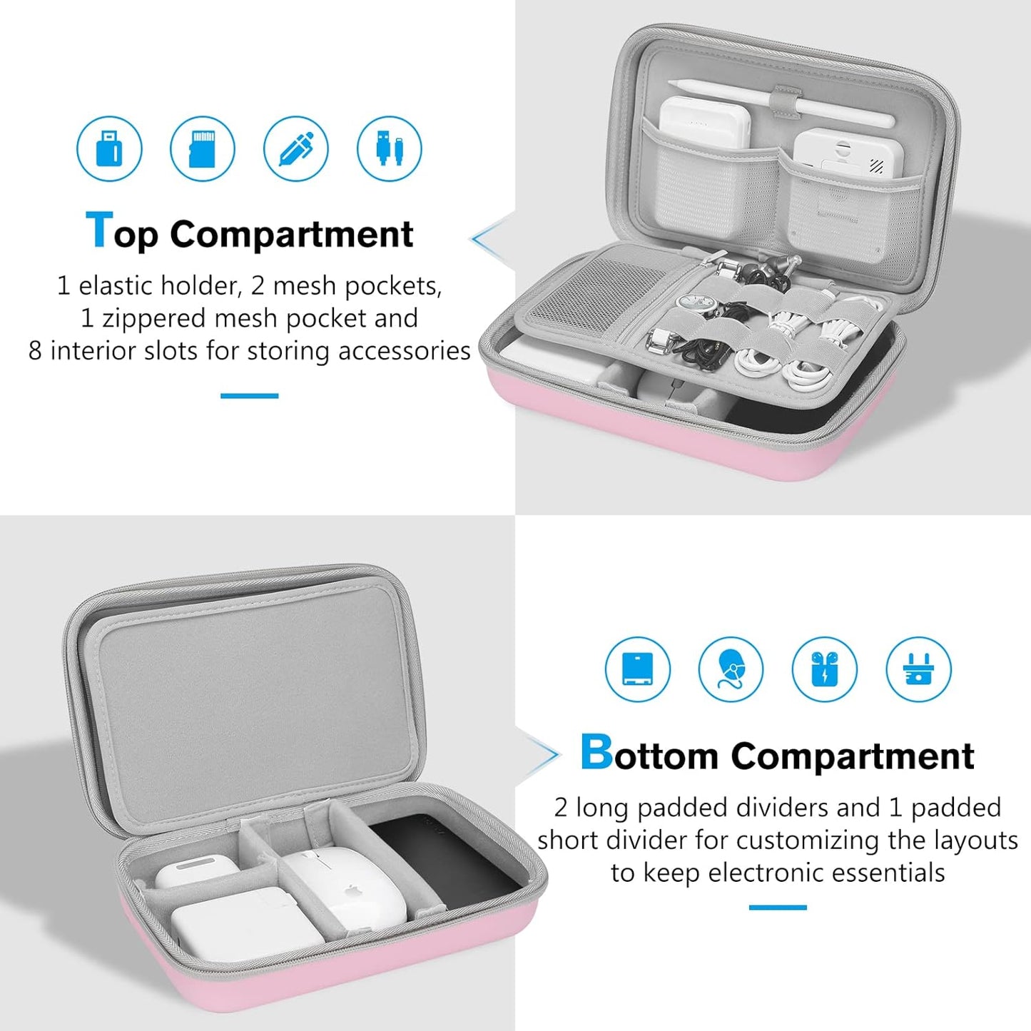 ProCase Hard Travel Electronic Organizer Case for MacBook Power Adapter Chargers Cables Power Bank Apple Magic Mouse Apple Pencil USB Flash Disk SD Card Small Portable Accessories Bag -L, Black