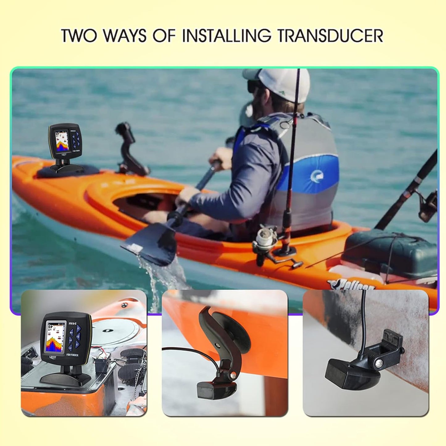 Fish Finder Wired Transducer Sensor Fishfinder 45 Degrees Underwater Fishing Camera Portable Fish Finder Waterproof Underwater Monitor LCD Fish Locator Boat Fishfinder Fish Detector