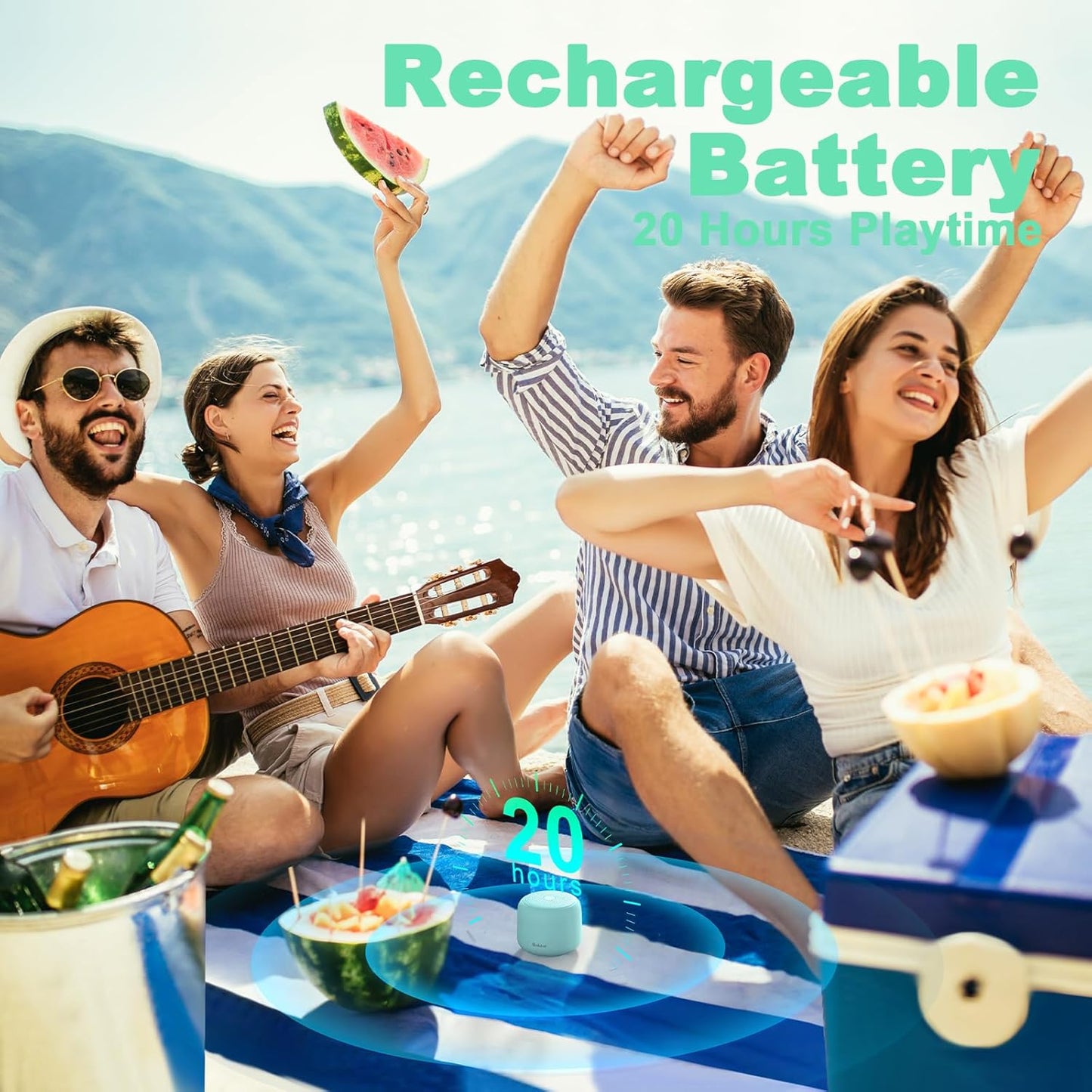 Bobtot Portable Bluetooth Speakers with Strap Easy to Carry, Wireless IPX5 Waterproof Mini Speaker with Loud Stereo Sound, 20 Hours Playtime, Rechargeable Battery, Built-in Microphone (Green)