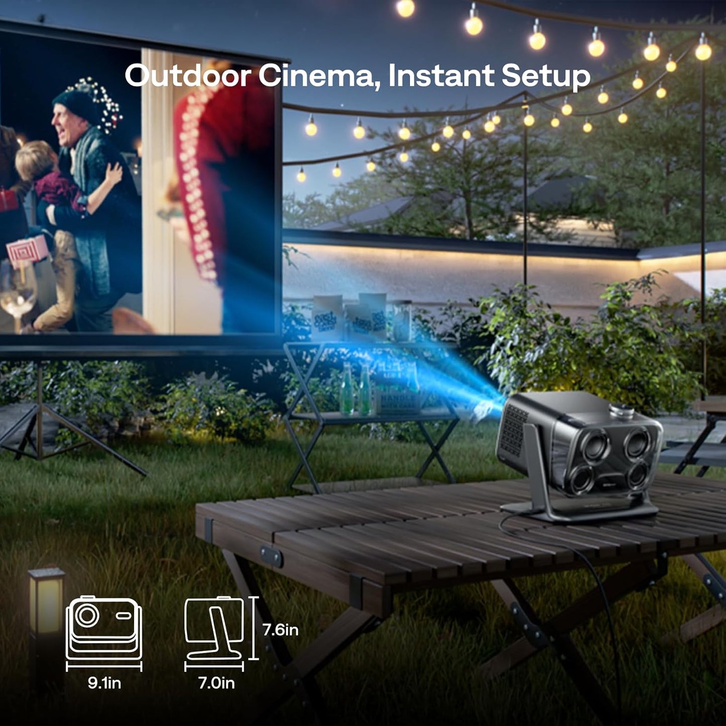 Aurzen Boom mini Google TV 4K Supported Smart Projector with WiFi and Bluetooth, Outdoor & Home Movie Projector with 20W Speakers DoIby Audio, Real-Time Focus & Keystone, 500 ANSI Lumens, Black