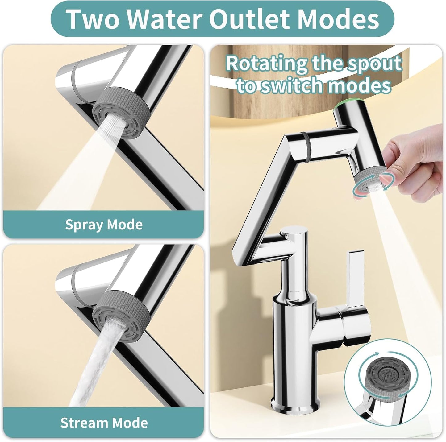 EAARSUO Single Hole Rotatable Bathroom Faucet with Temperature Display, Single Handle Modern Rotating Bathroom Sink Faucet 1 Hole, 1080 Degree Swivel Faucet with 2 Water Outlet Modes (Black)