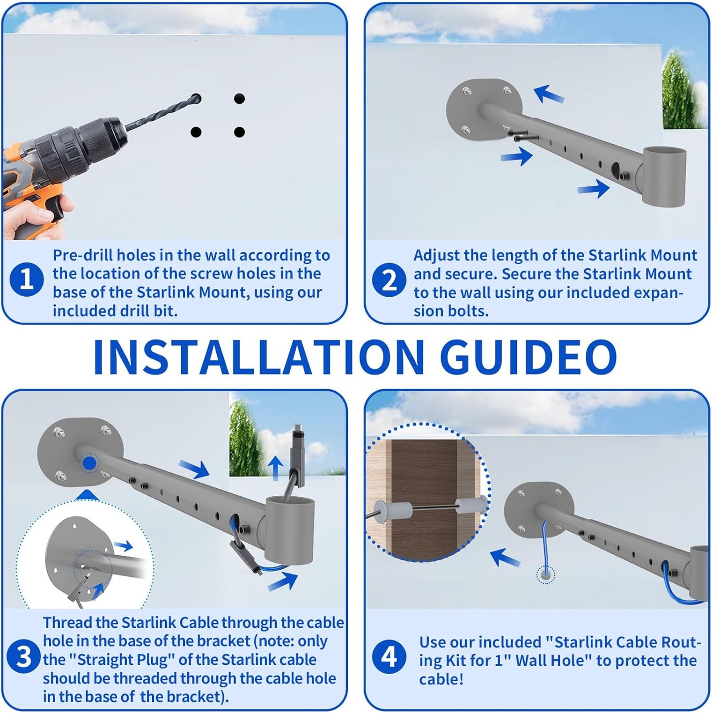 28 Inch Starlink Long Wall Mount, Adjustable Starlink Mounting Kit Gen 2, Including Starlink Standard Pipe Adapter, Starlink Roof Mount for V2 Starlink Standard Dish