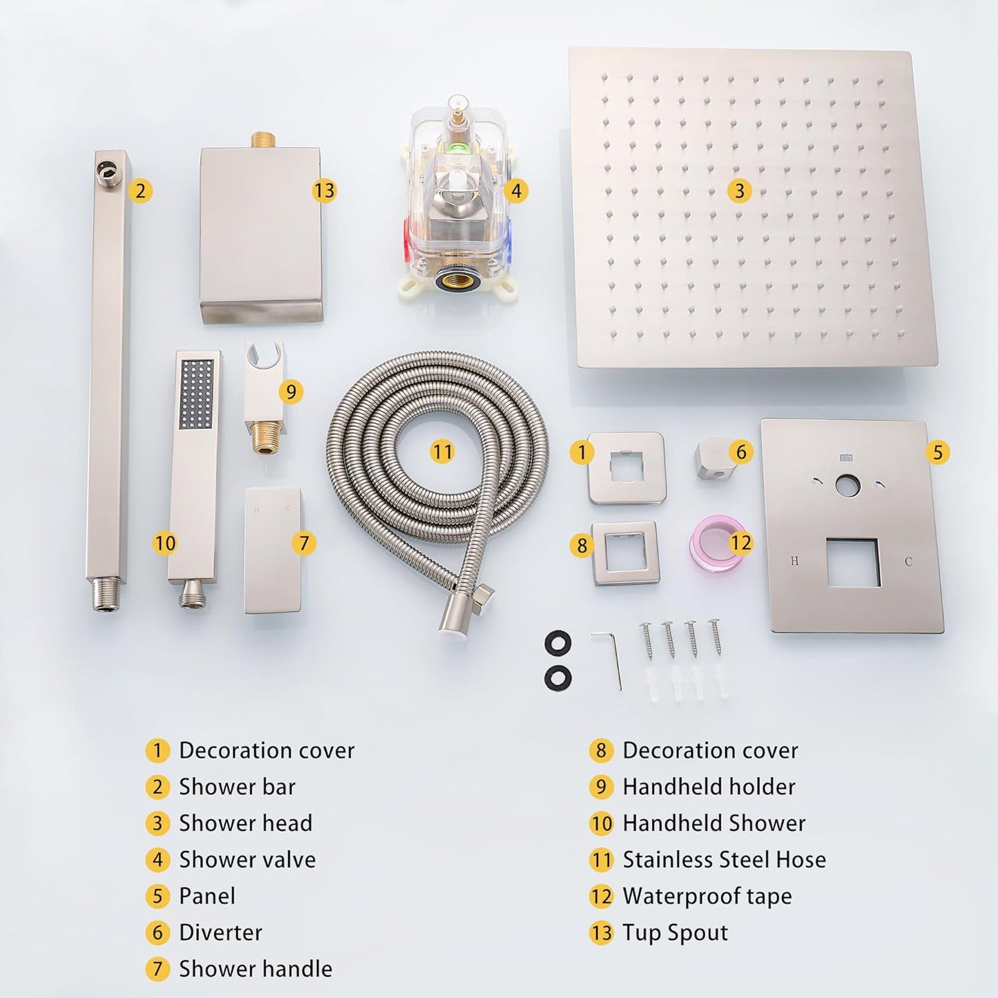 Fransiton Shower System Rain Shower System Set Ceiling Mounted, Rainfall Shower Head with Handheld, Bathroom Shower Kit (Valve Included) (8" - Wall Mount, Matte Black)