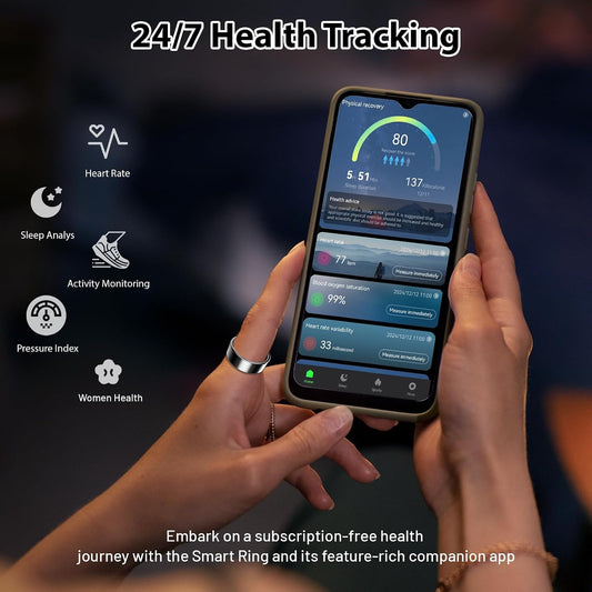 Classic Smart Ring, Health & Heart Rate Tracker (Silver, #10) | Sleep Monitoring, Long Battery Life, Waterproof Design, Charging Case & Cable, iOS & Android Compatibility