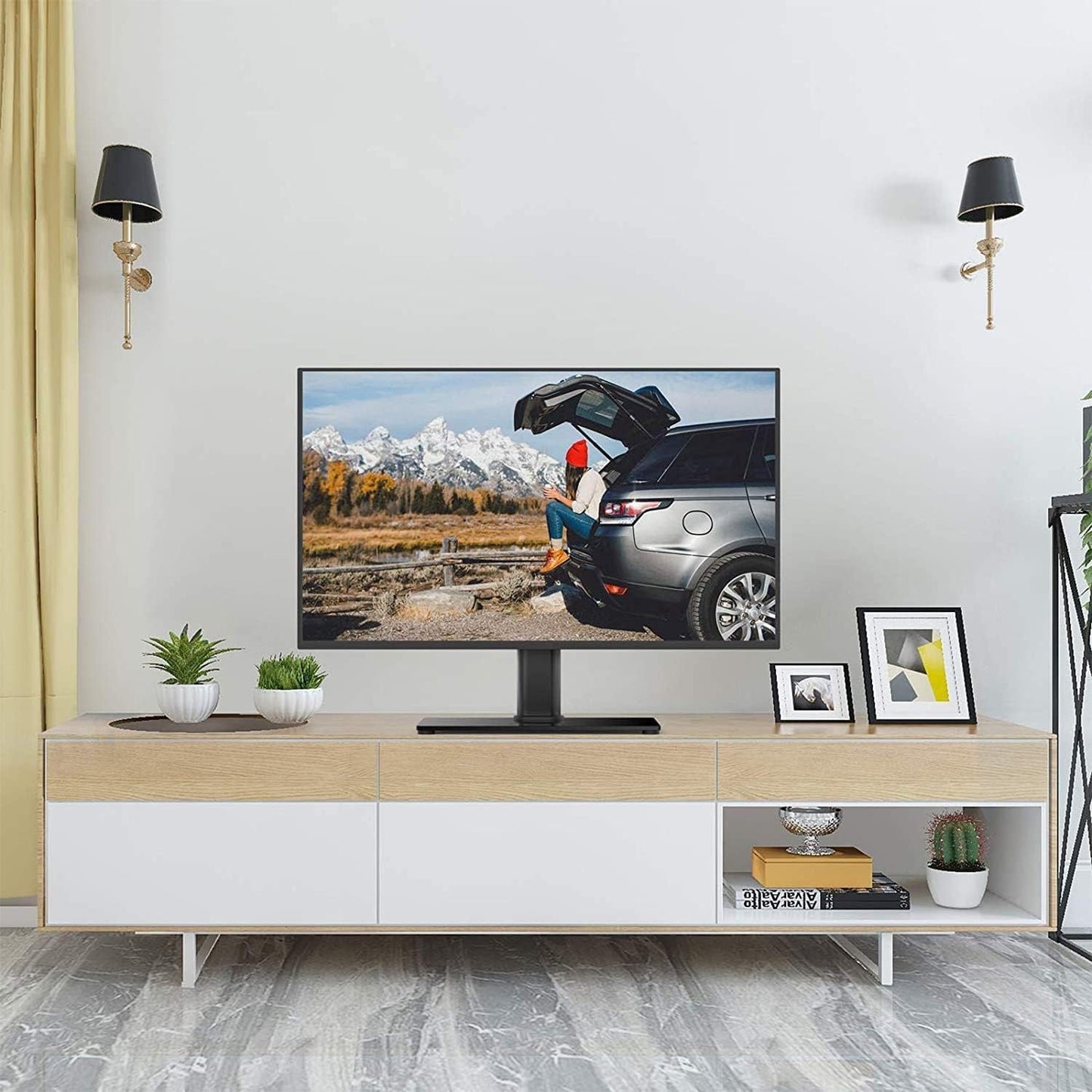 Suptek Universal TV Stands, Table Top TV Stand, Pedestal TV Stand for Most 17"-55" Screens, Height Adjustable TV Base Stand with Tempered Glass Base and Wire Management, Hold up to 40kg, VESA 75/400mm