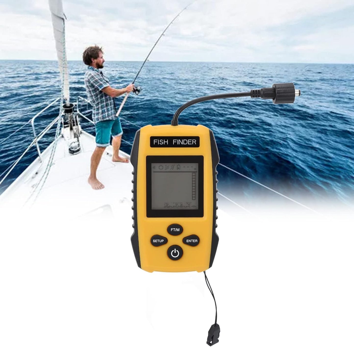 Portable Fish Finder, LCD Display Fish Finder Sonar Sensor,Handheld Fish Depth Finder with Alarm,for Ice Fishing Sea Fishing Kayak Fishing