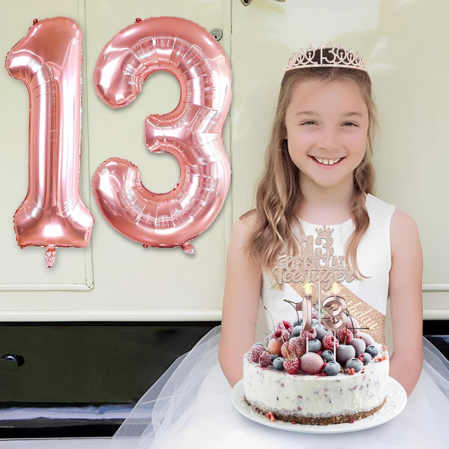 65th Birthday Decorations for Women, Including 65th Birthday Sash and Crown, Cake Topper and Candles, Number Balloons Rose Gold, 65 Year Old Gifts for Women