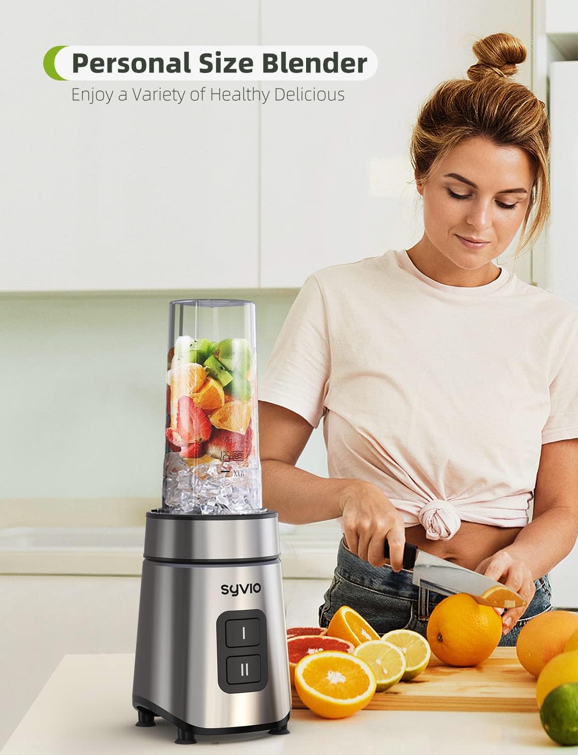 Smoothie Blender Syvio 600W,Juice and Shakes,Personal Blender with 2 Speed Control, Mini Blender with 2 BPA-Free 20 Oz Portable Blender Cups,Nutritious Recipe,Personal Blenders for Smoothies Shake