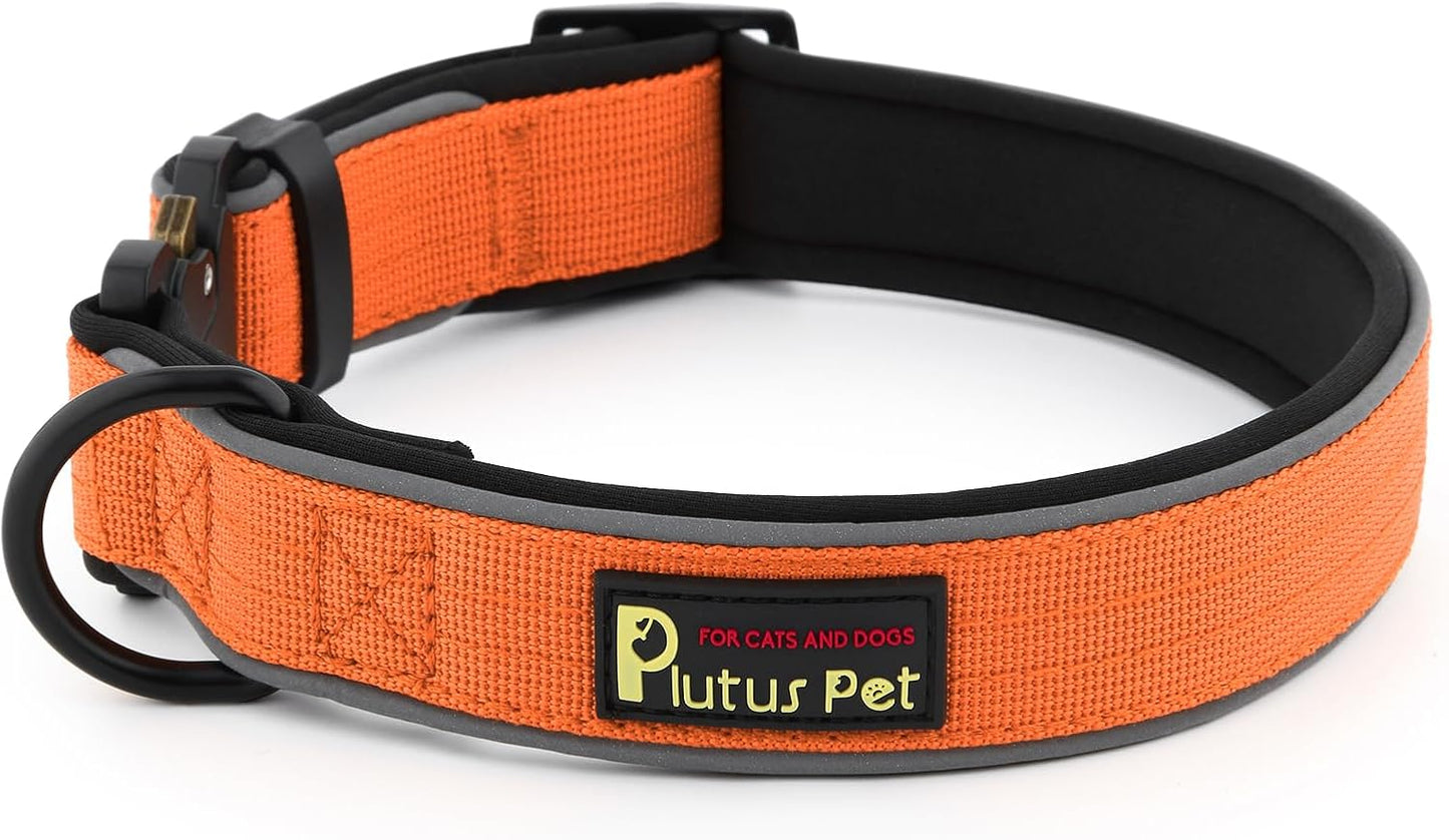 Plutus Pet Tactical Dog Collar, Reflective, Adjustable Heavy Duty Dog Collar, Soft Padded and Comfortable, for Small Medium and Large Dogs (Red, L)