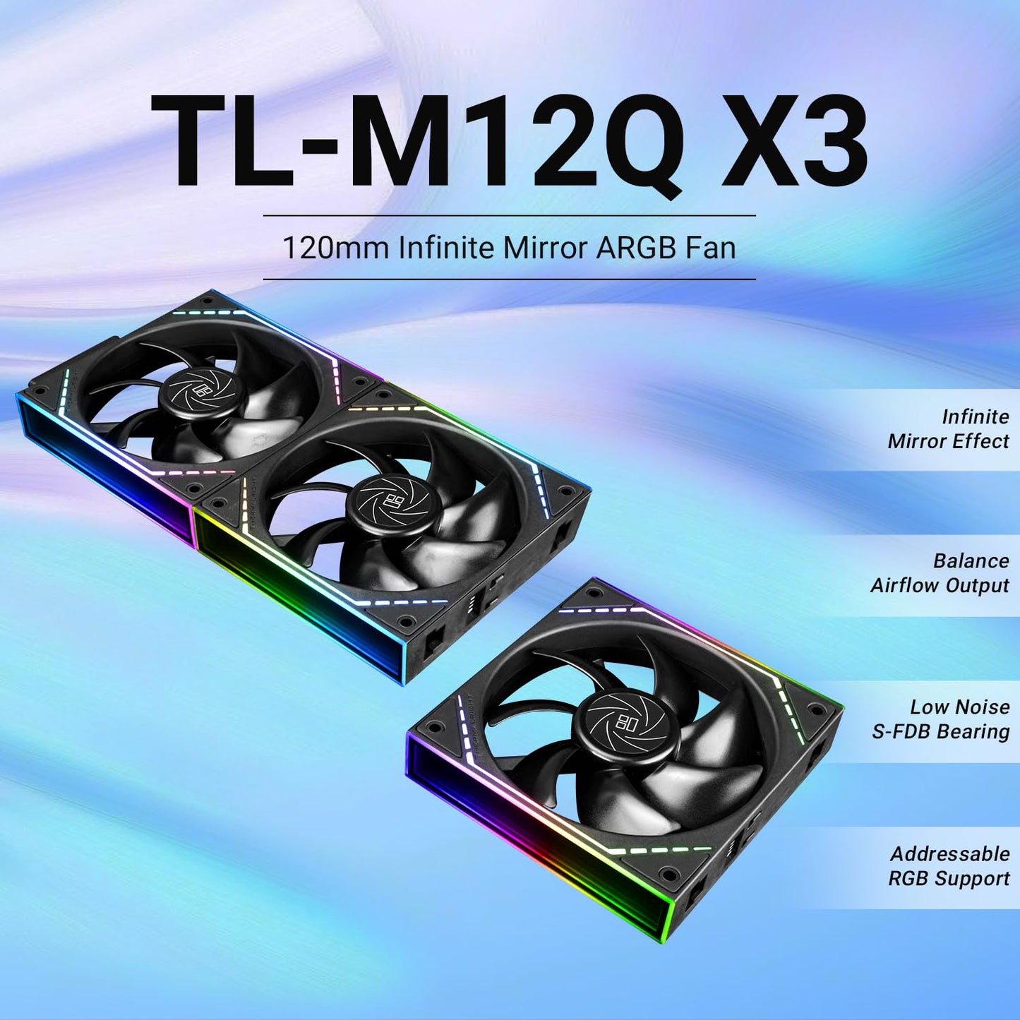 Thermalright TL-M12QR X3 Case Fan, CPU Cooler Comes with ARGB Mirror Light Effect,PC PWM Silent Cooling with 1500RPM Speed,Reverse CPU Cooler Fan (120mm, Black)