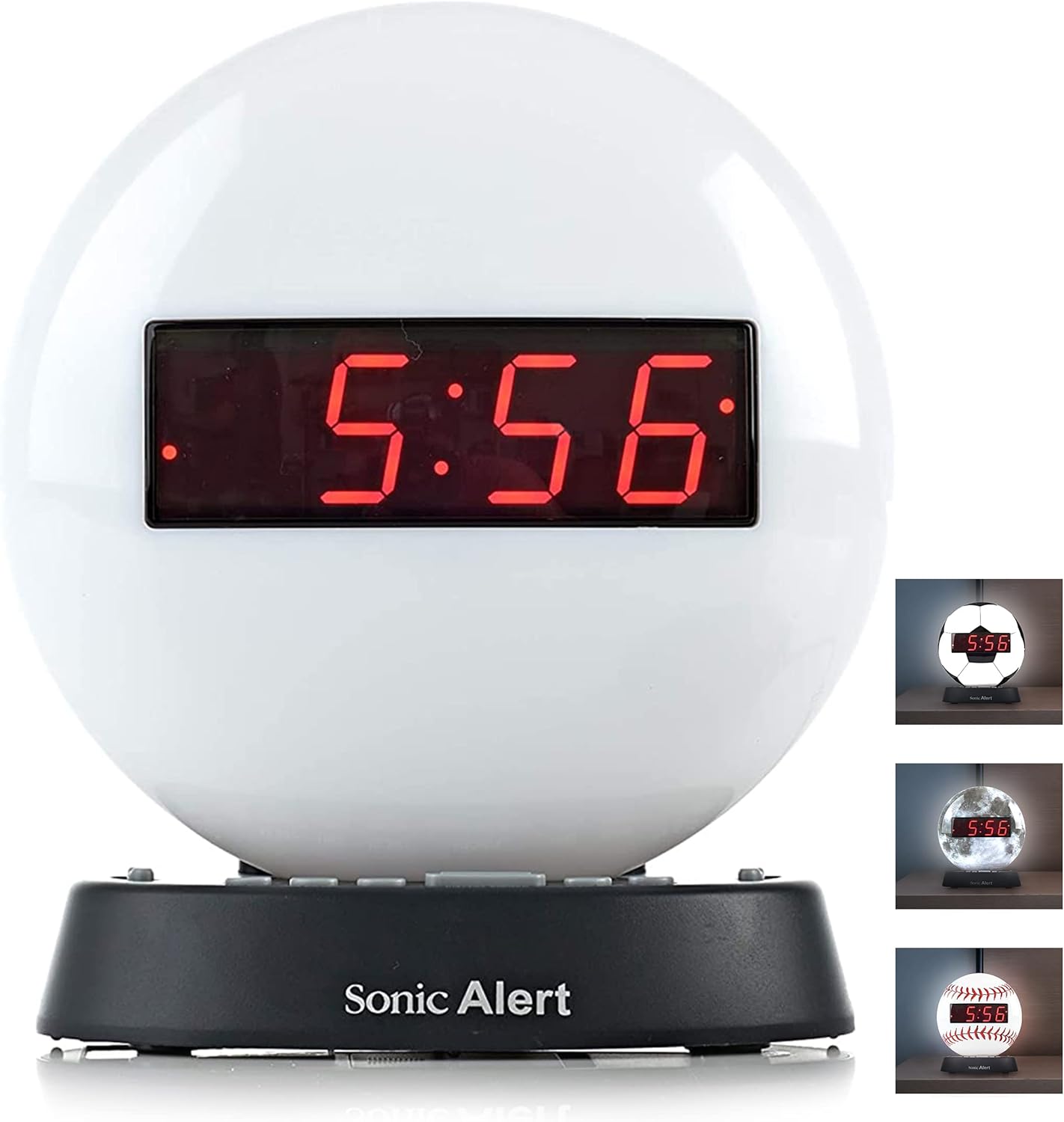 Sonic Alert Baseball Alarm Clock Nightlight for Heavy Sleepers - Loud & Compact Alarm Clock for Bedroom - Battery Backup & Full Range Dimmer - Easy to Set Digital Alarm Clock for Kids - AUX Connection