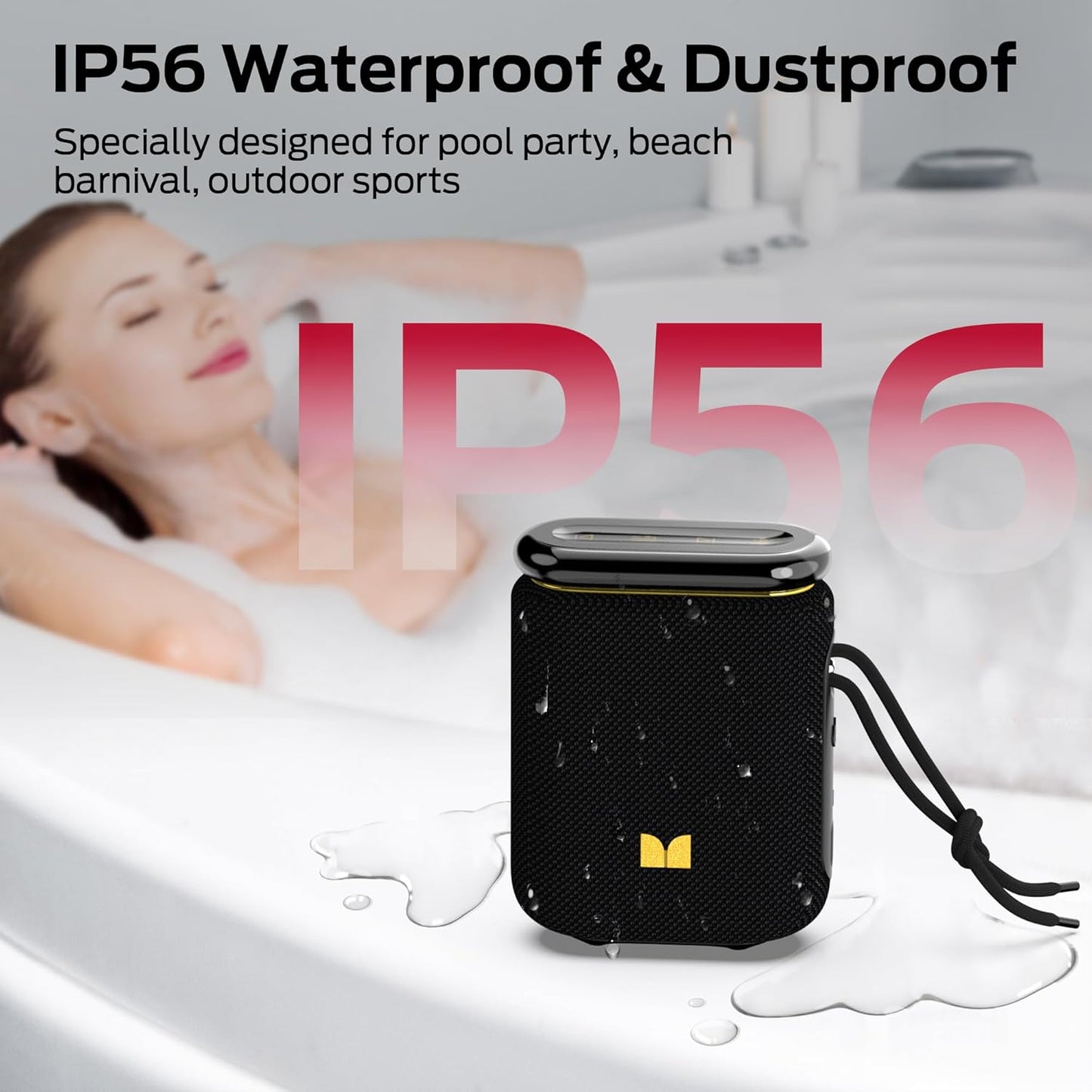 Monster Atomic Pebble Bluetooth Speaker, Portable Wireless Speaker with 15W Loud Sound, Bluetooth 6.0, Support 100+TWS Pairing, 15H Playtime, IP56 Waterproof Outdoor Speaker for Beaches Home Party