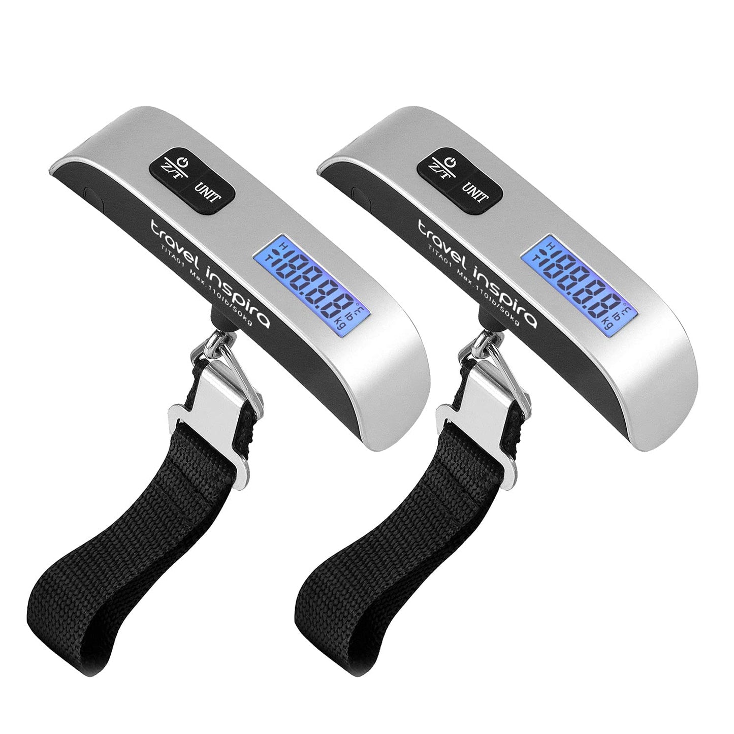 travel inspira Luggage Scale, Portable Digital Hanging Baggage Scale for Travel, Suitcase Weight Scale with Rubber Paint, 110 Pounds, Battery Included - Blue