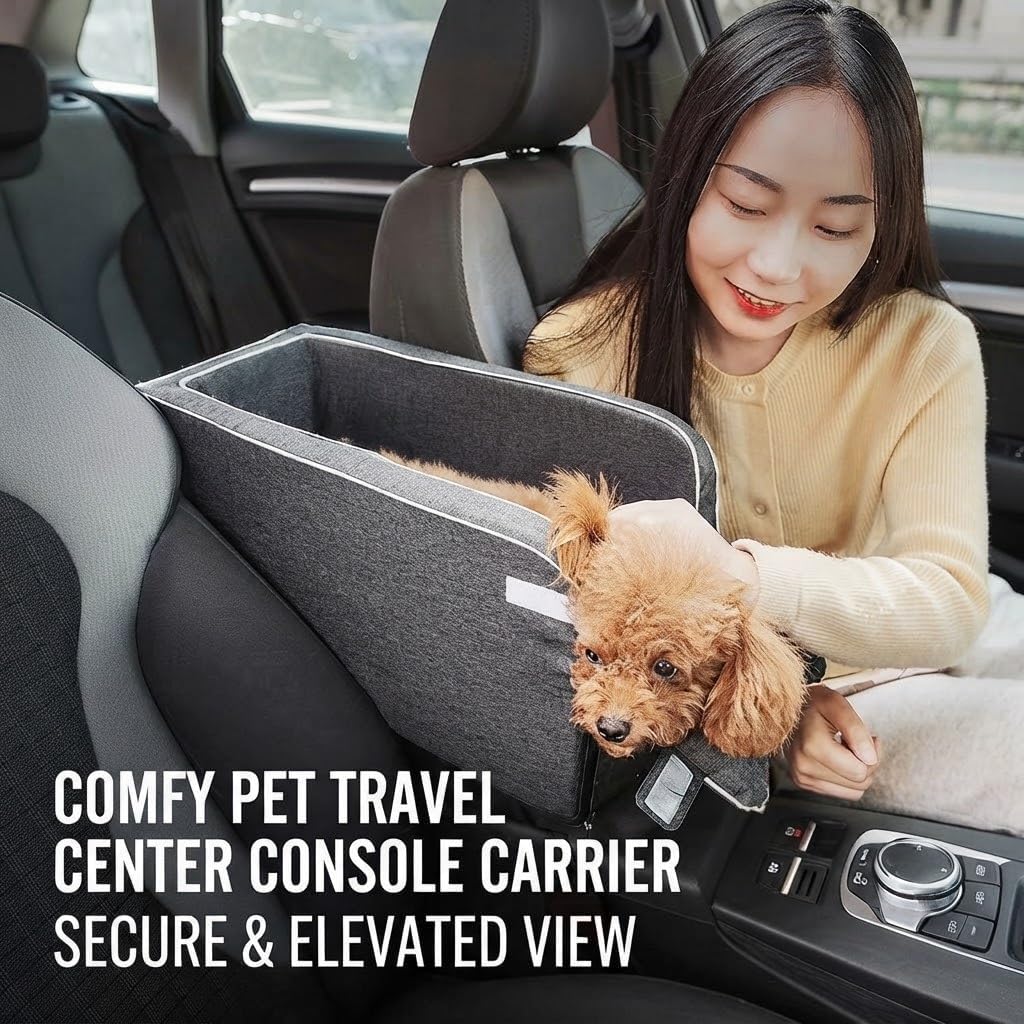 Console Dog Seat for Mazda MX-5 Miata 2000-2025, Pet Booster, Automotive Car Bed, Cat Soft-Sided Carrier, Portable Vehicle Travel Bag Grey