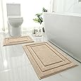 Bathroom Rugs Set 2 Pieces - Bath Rugs Ultra Soft Absorbent Non-Slip Fluffy Thick Microfiber Cozy Bath Mats Set for Tub Shower Bathroom Floors Accessories, 20"x32" & 16"x24" Set of 2 (Beige)