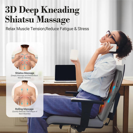 CuPiLo Shiatsu Low Back Massager with Heat, 3D Kneading Massage Pillow for Deep Tissue, Portable Rolling Lower Back Massager for Home Office, Gifts for Men Women Mom Dad - PuriLite