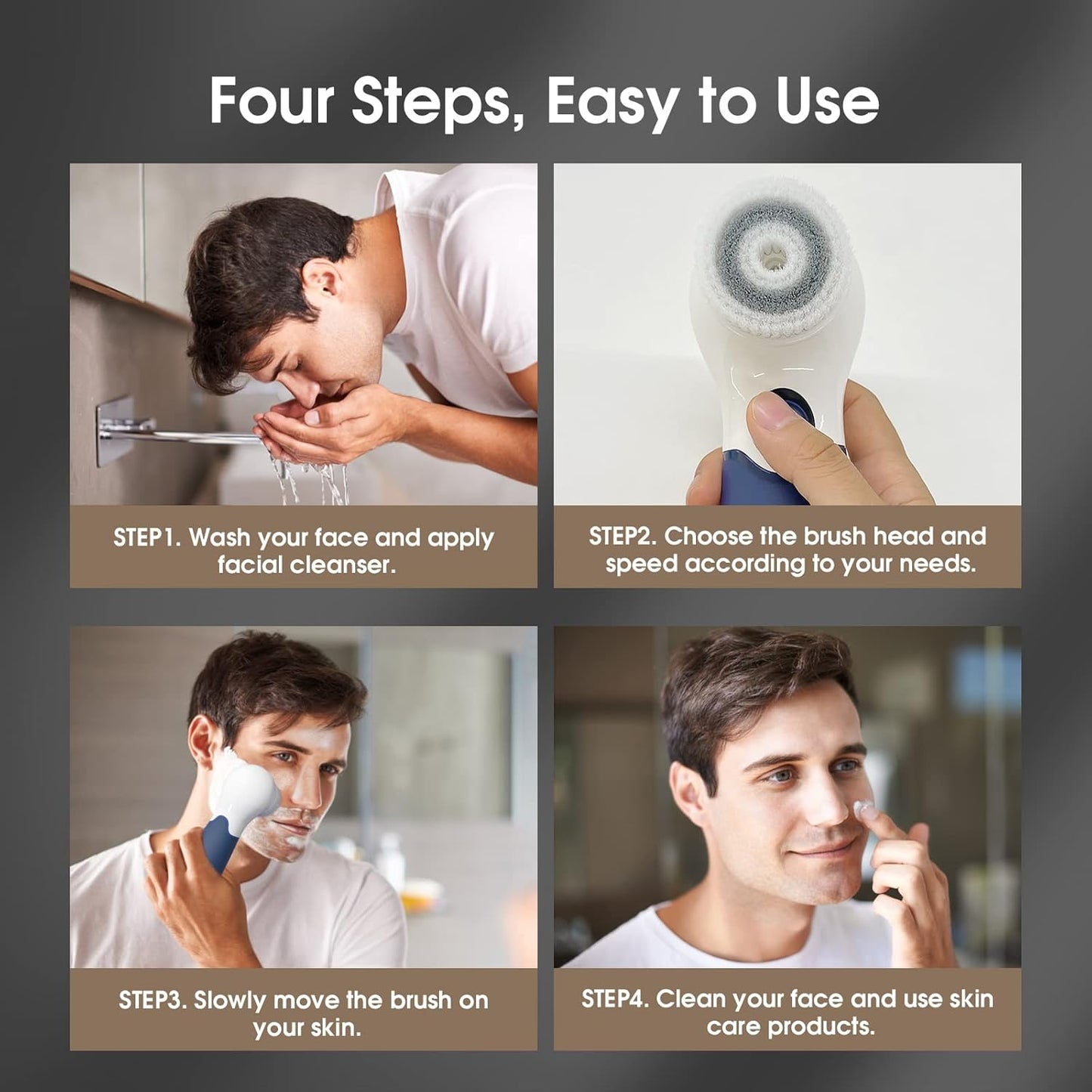 Facial Cleansing Brush Electric Facial Exfoliating Massage Brush with 3 Cleanser Heads and 2 Speeds Adjustable for Deep Cleaning, Removing Blackhead, Face Massaging