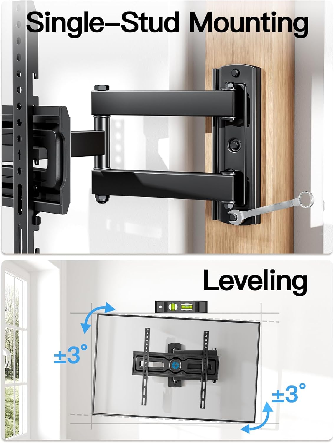 Pipishell Full Motion TV Wall Mount for 26-60 inch Flat & Curved TVs, Height Adjustable Corner Wall Mount Bracket with Articulating Arm, Swivel Extension Tilt, Max VESA 400x400mm up to 77lbs, PIMF9