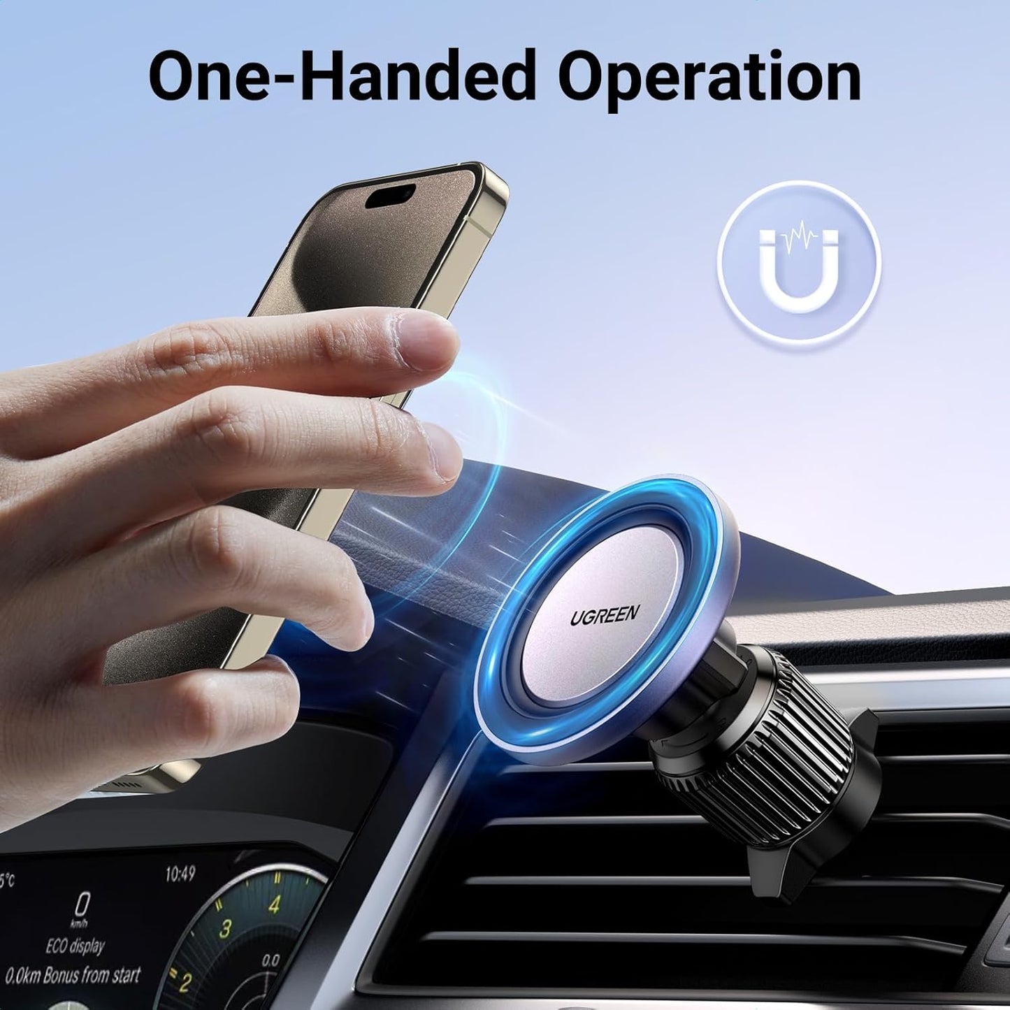 UGREEN Fits MagSafe Car Mount Upgrade Strong Enlarged Magnets for iPhone 14 13 12 Pro Max Series Magsafe Case, Super Stable Magnetic Phone Holder Car Vent Mount for All Phones with 2 Metal Rings