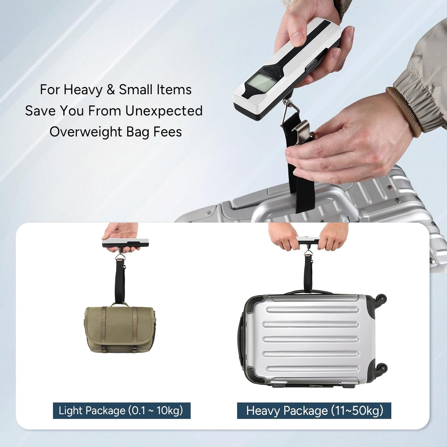 travel inspira Luggage Scale Battery-Free, Travel Essentials, Portable Handheld Digital Suitcase Weight Scale for for Travel Accessories, 110lbs/50kg (Gray)