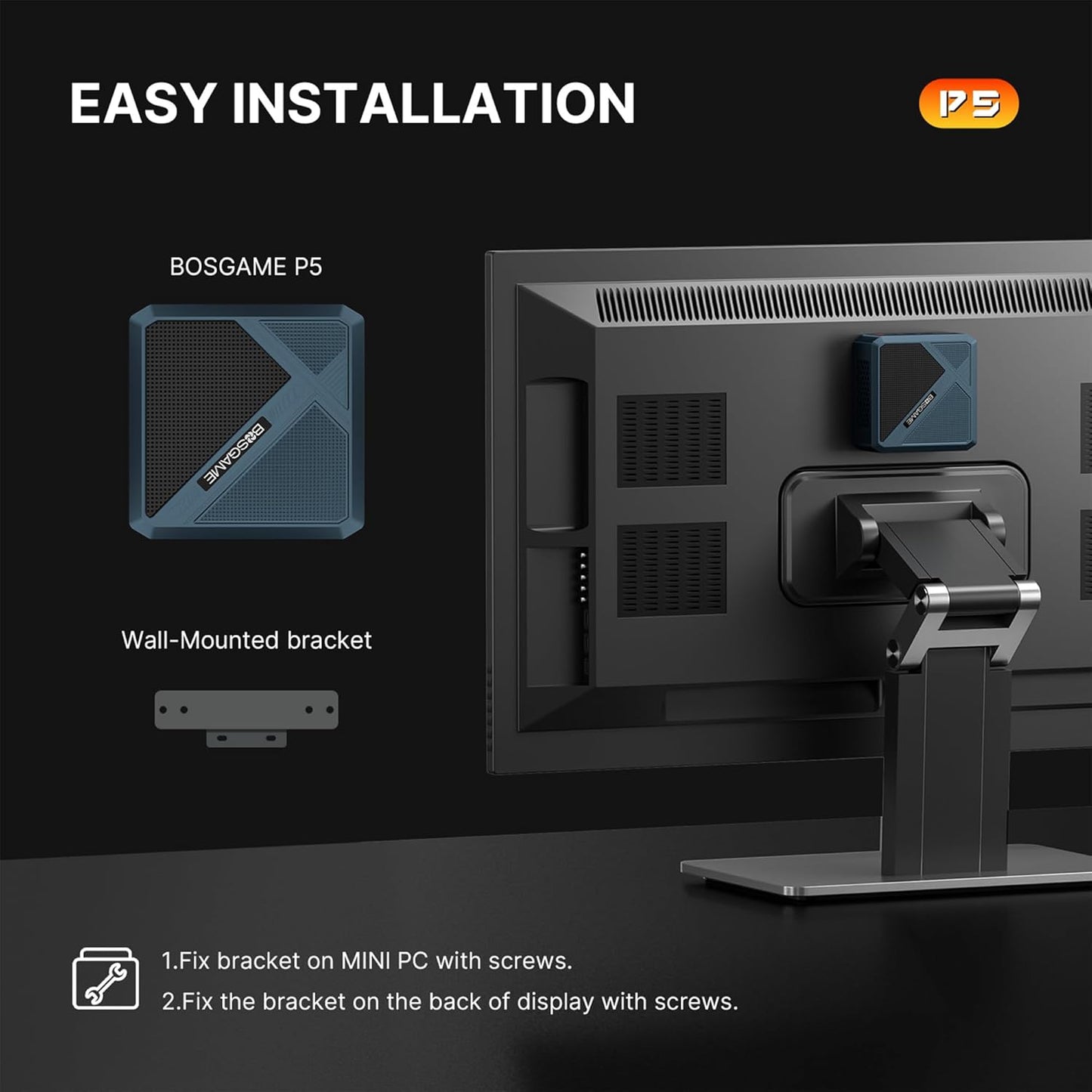 BOSGAME P4 Gaming Mini PC Ryzen 7 5700U 32GB RAM 1TB NVMe M.2 2280 SSD, 11-Pro OS Mini Computers, Micro PC 4K 60Hz Triple Display, HDMI+DP+Type-C, WiFi 6E, BT5.2, PD3.0, Dual 2.5GbE LAN