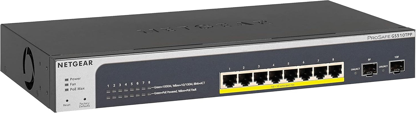 NETGEAR 26-Port PoE Gigabit Ethernet Smart Switch (GS724TP) - Managed, 24 x 1G, 24 x PoE+ @ 190W, 2 x 1G SFP, Optional Insight Cloud Management, Desktop or Rackmount, and Limited Lifetime Protection