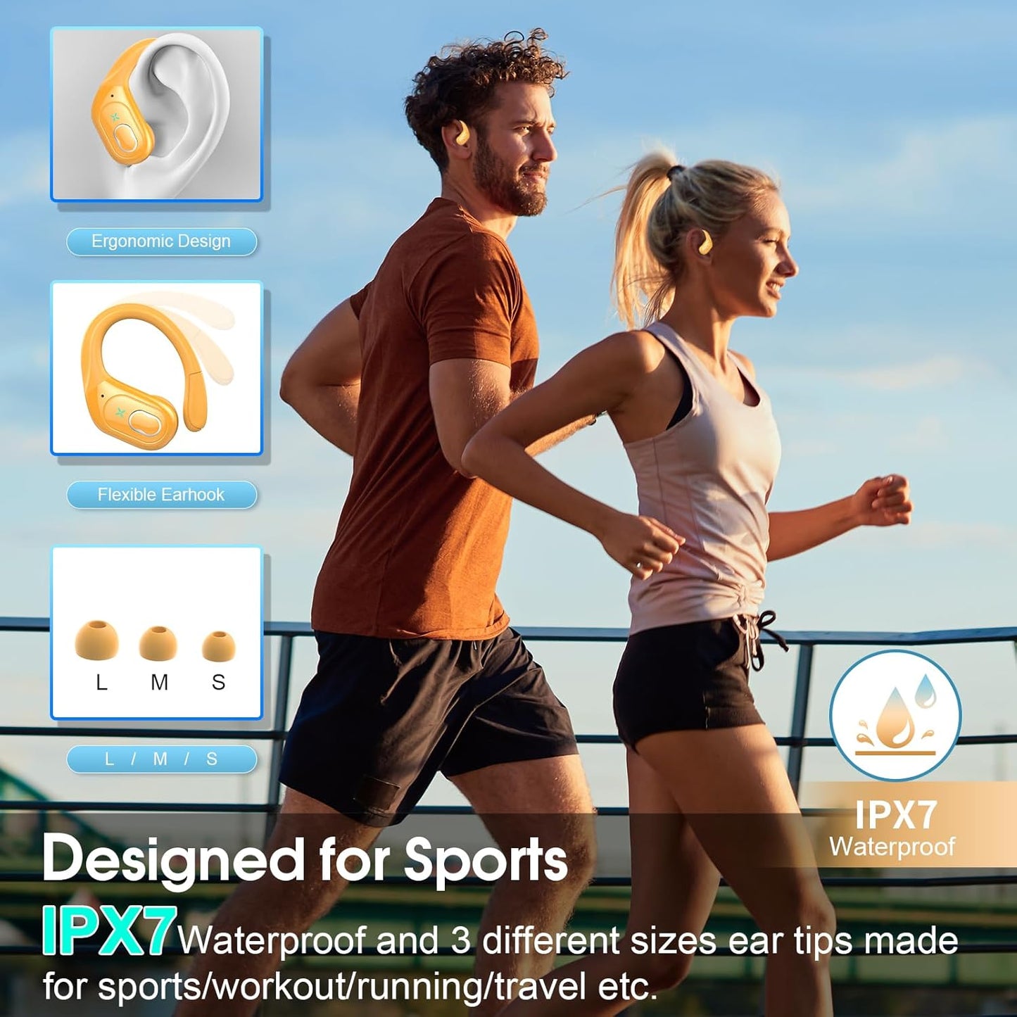 STECEi Wireless Earbuds 75hrs Bluetooth 5.4 Headphone Sport, Bluetooth Earbuds HiFi Stereo Over Ear Bud with Earhooks, ENC Noise Cancelling Mic, IP7 Waterproof Wireless Earphone for Workout/Running - PuriLite