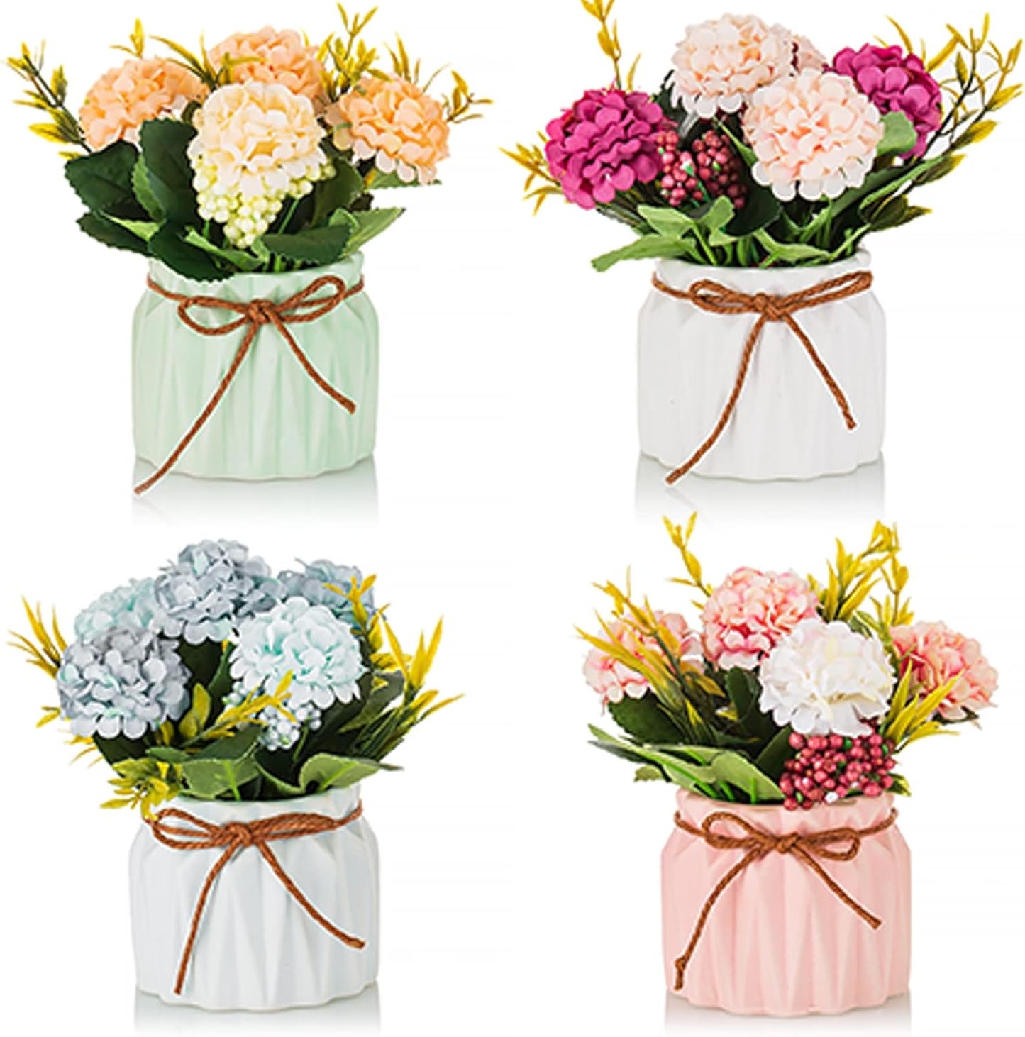 BLOSMON White Fake Flowers with Vase: Small Coffee Table Decor Bathroom Hydrangea Faux Flowers in Vase Office Desk Shelf Home Living Room Bedroom Vanity nightstand Decorations Floral Arrangement