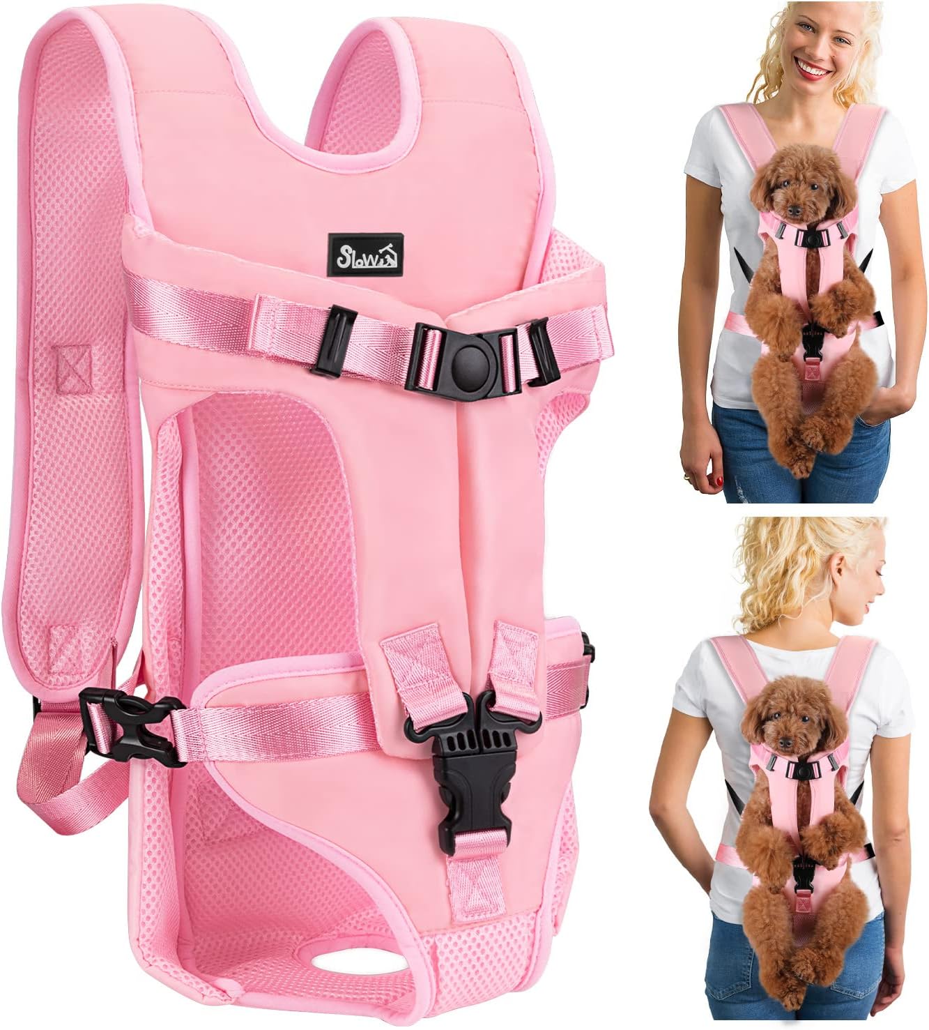 SlowTon Dog Carrier Backpack for Small Medium Dogs, Legs Out & Easy-Fit Dog Cat Puppy Front Carriers Bag for Pet Up to 35lbs, Adjustable Breathable Pet Backpack for Traveling Camping Hiking