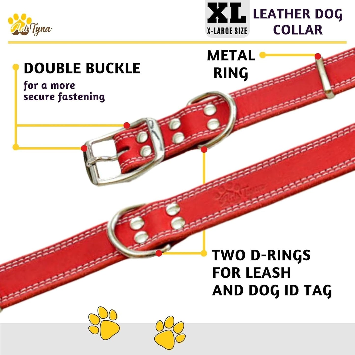 ADITYNA Heavy-Duty Leather Dog Collar for Medium Dogs - Soft and Strong, 100% Genuine Leather - Collier Pour Chien (Medium: Fit 13" - 20" Neck, Brown)