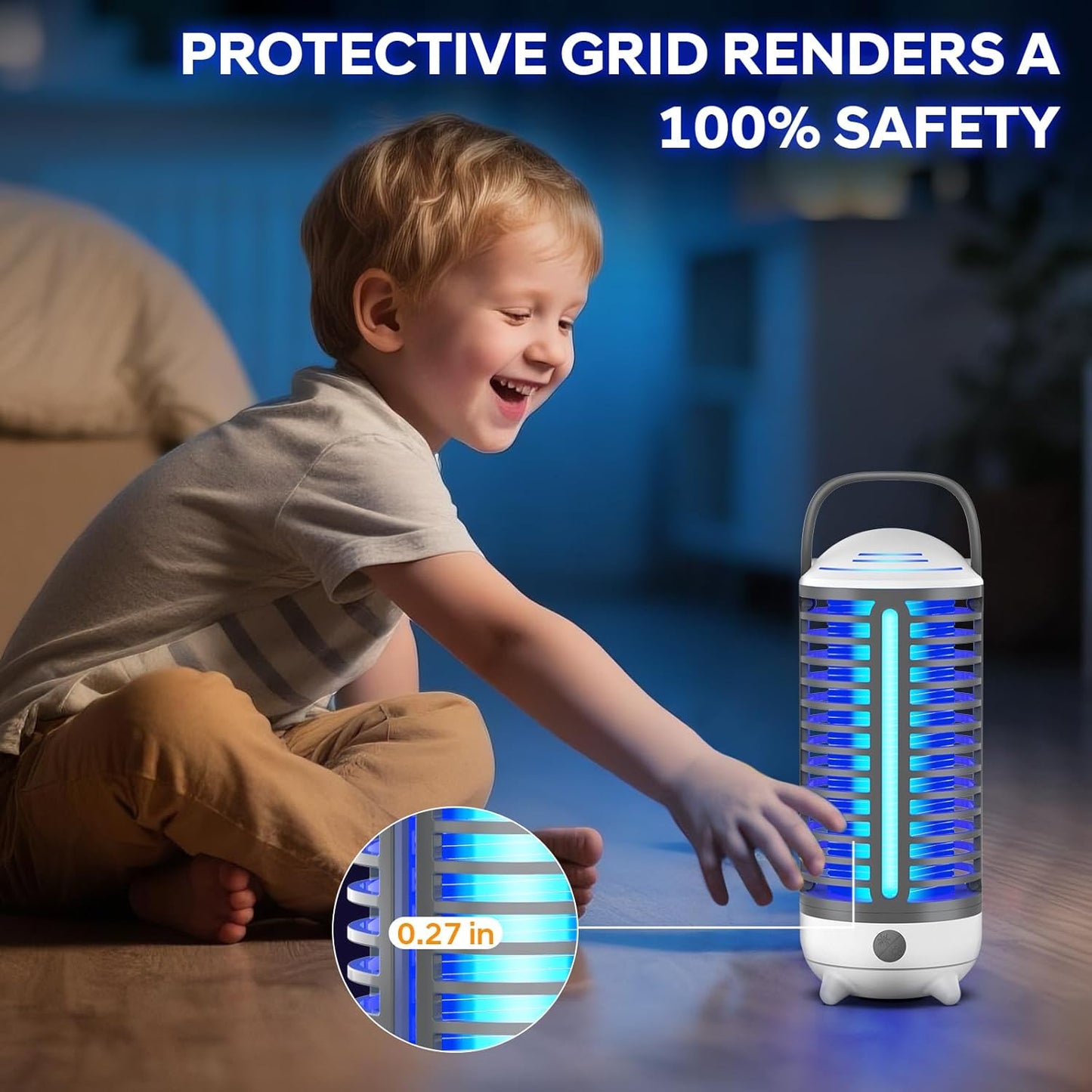 Bug Zapper Outdoor, Rechargeable Mosquito Zapper Indoor with LED Light, Portable IP66 Waterproof 3600mAh Electric Fly Zapper with Hook for Home, Garden, Patio, Backyard - Black