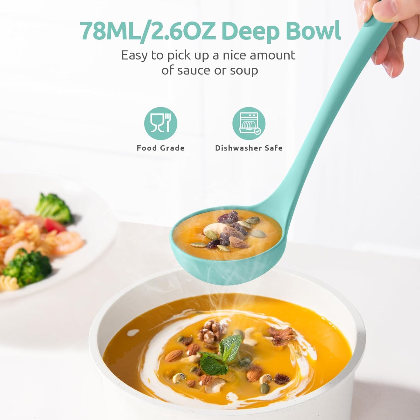 13 inch Silicone Soup Ladle: U-Taste 600ºF Heat Resistant 4 oz Large Non-Stick Seamless Rubber Kitchen Deep Serving Spoon with Non-Slip Solid Long Handle for Cooking Sauce/Stews/Gravies/Chili(Purple)